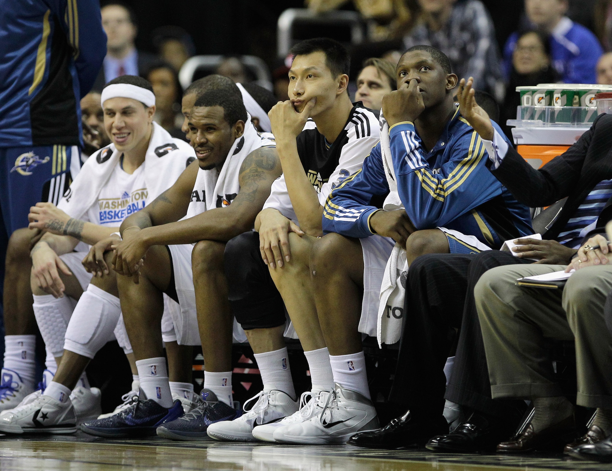 WASHINGTON, DC - FEBRUARY 26: Members of the Washington Wizards bench look on against the Dallas Mavericks at the Verizon Center on February 26, 2011 in Washington, DC. NOTE TO USER: User expressly acknowledges and agrees that, by downloading and or using