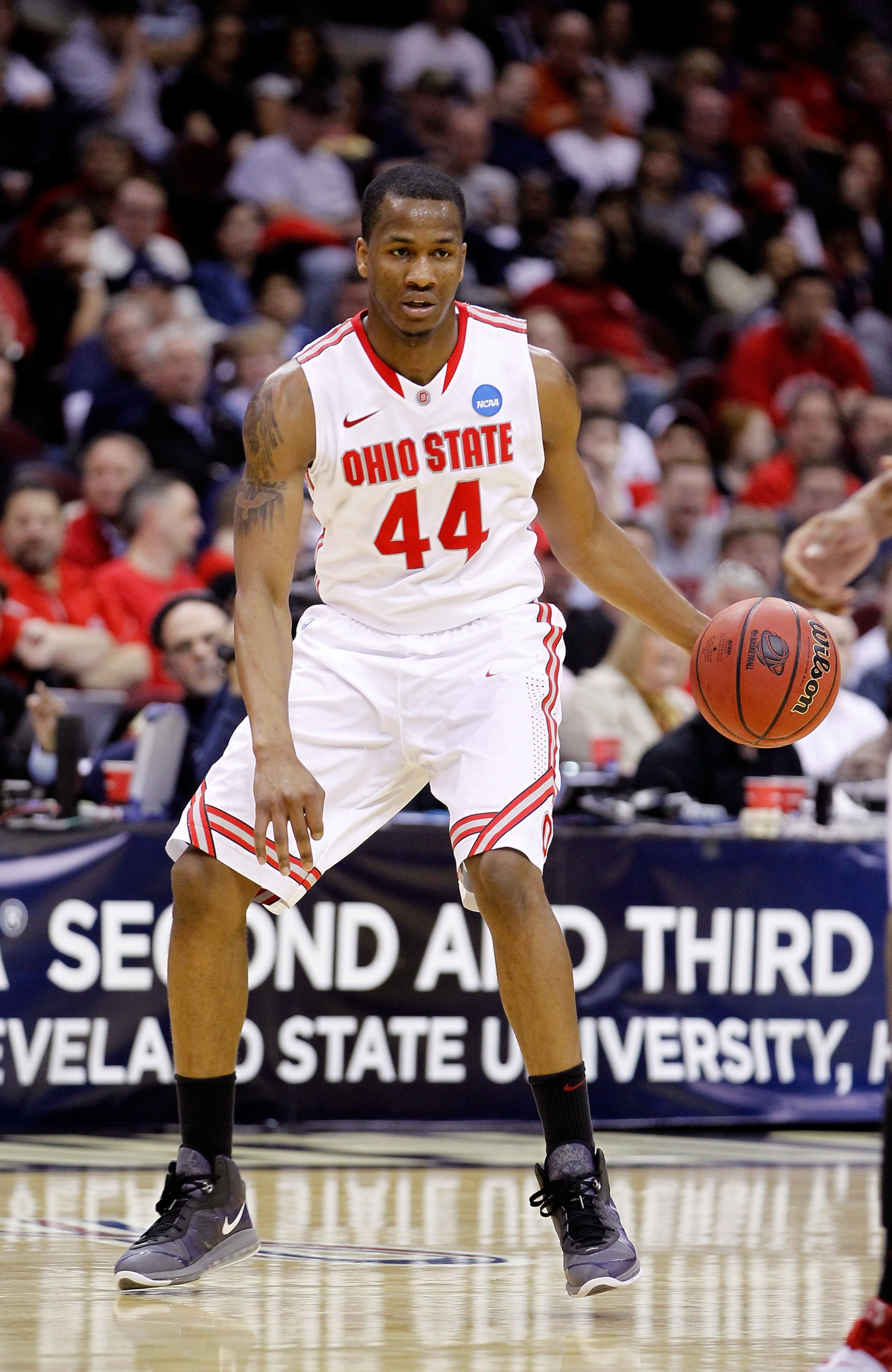 CLEVELAND, OH - MARCH 18: William Buford #44 of the Ohio State Buckeyes handles the ball against the Texas-San Antonio Roadrunners during the second round of the 2011 NCAA men's basketball tournament at Quicken Loans Arena on March 18, 2011 in Cleveland,