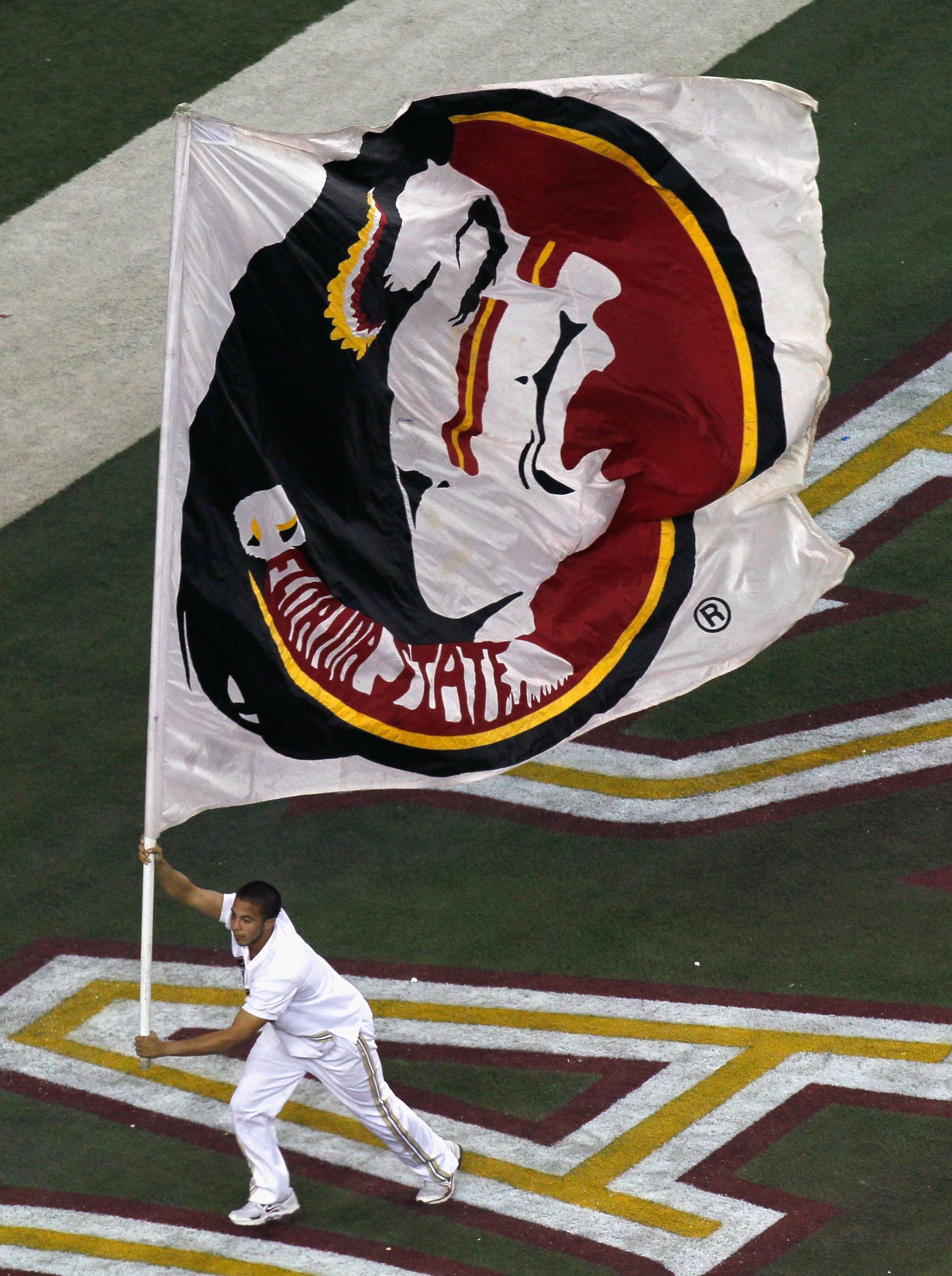 ATLANTA, GA - DECEMBER 31:  A cheerleader for the Florida State Seminoles against the South Carolina Gamecocks during the 2010 Chick-fil-A Bowl at Georgia Dome on December 31, 2010 in Atlanta, Georgia.  (Photo by Kevin C. Cox/Getty Images)