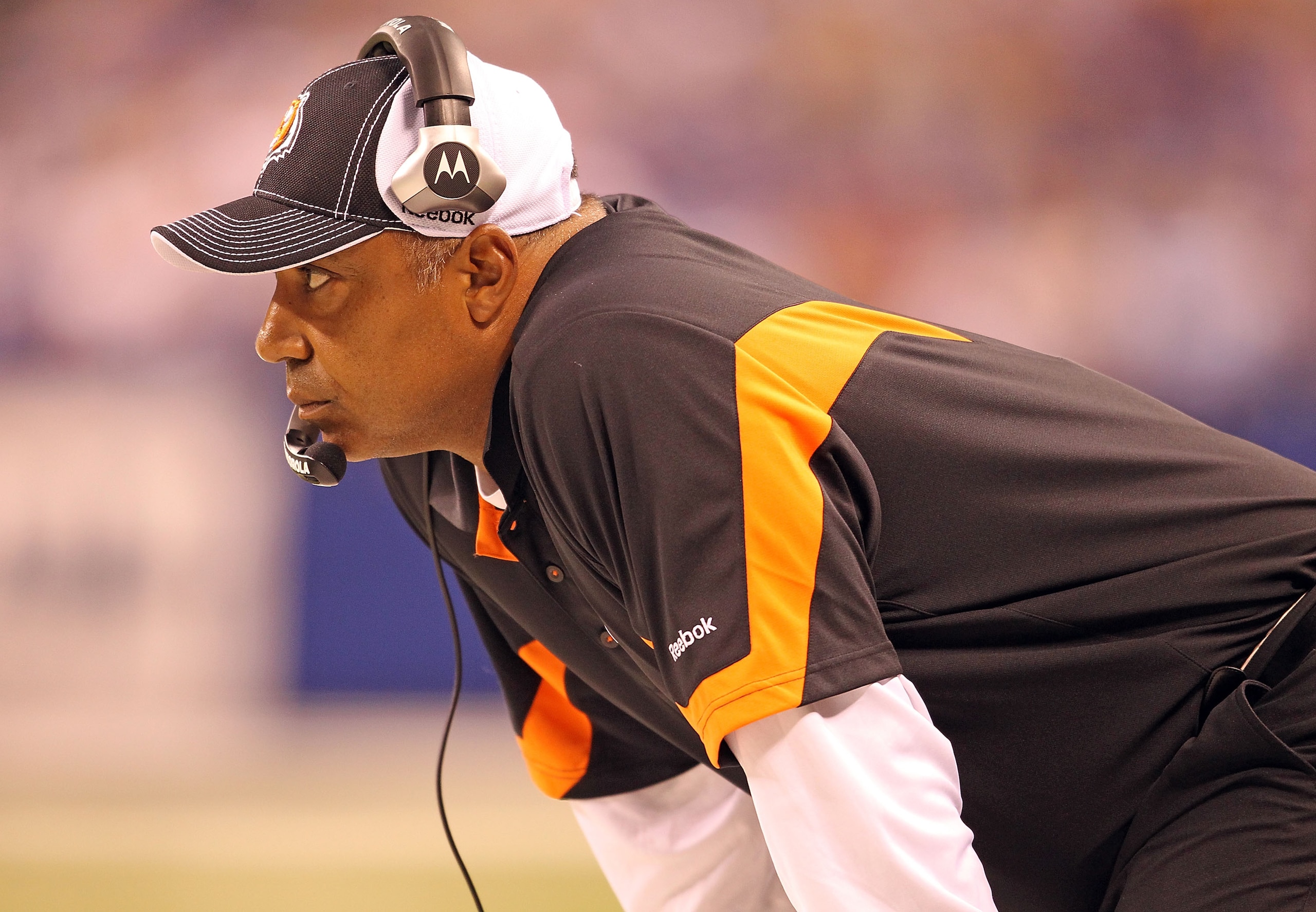 INDIANAPOLIS - SEPTEMBER 02:  Marvin Lewis the Head Coach of the Cincinnati Bengals watches from the sidelines during the NFL preseason game against the Indianapolis Colts at Lucas Oil Stadium on September 2, 2010 in Indianapolis, Indiana.  (Photo by Andy