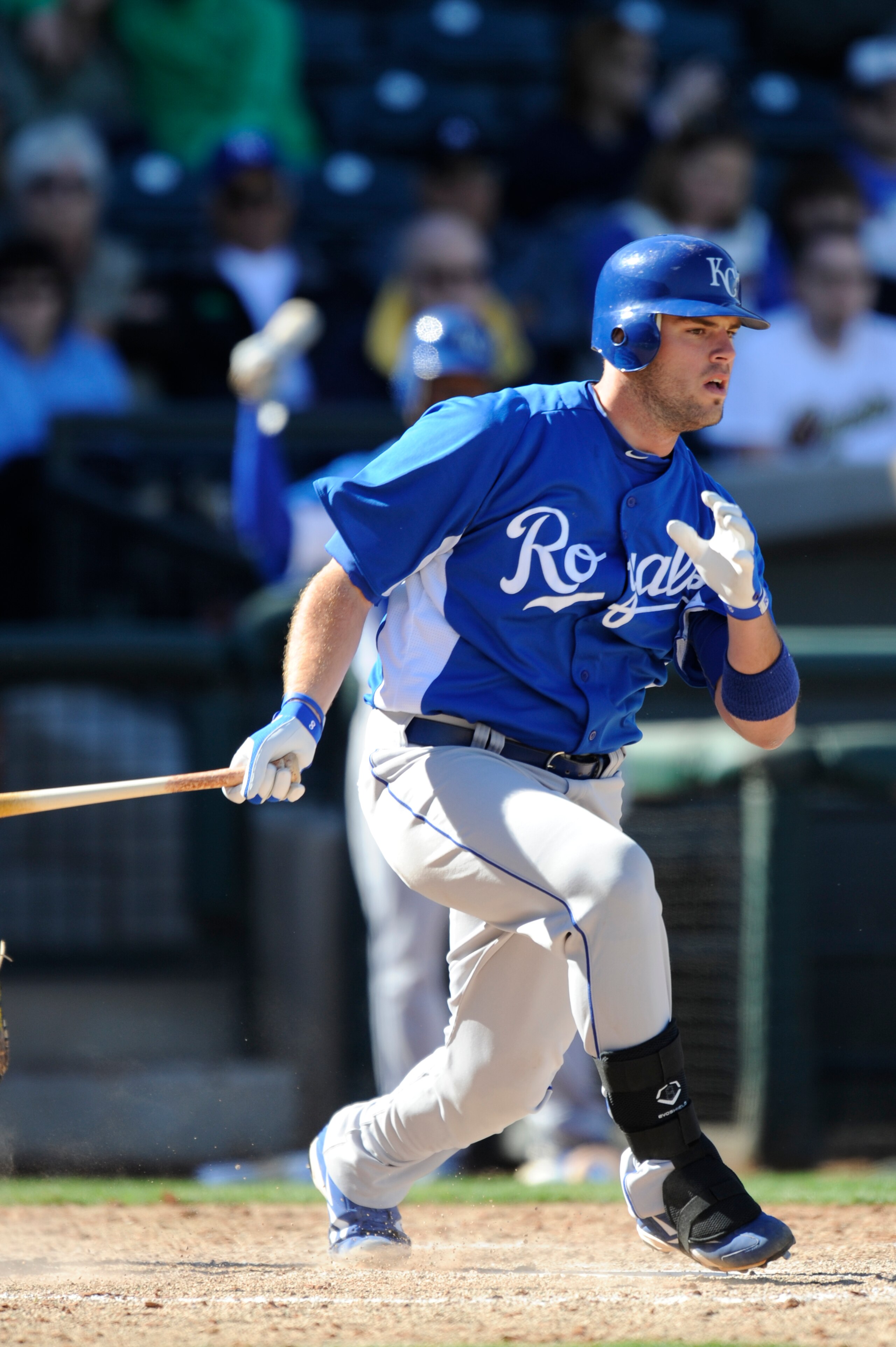 SURPISE, AZ - FEBRUARY 27: Mike Moustakas #8 of the Kansas City Royals bats during a spring training game against the Texas Rangers at Surprise Stadium on February 27, 2011 in Surprise, Arizona. (Photo by Rob Tringali/Getty Images)