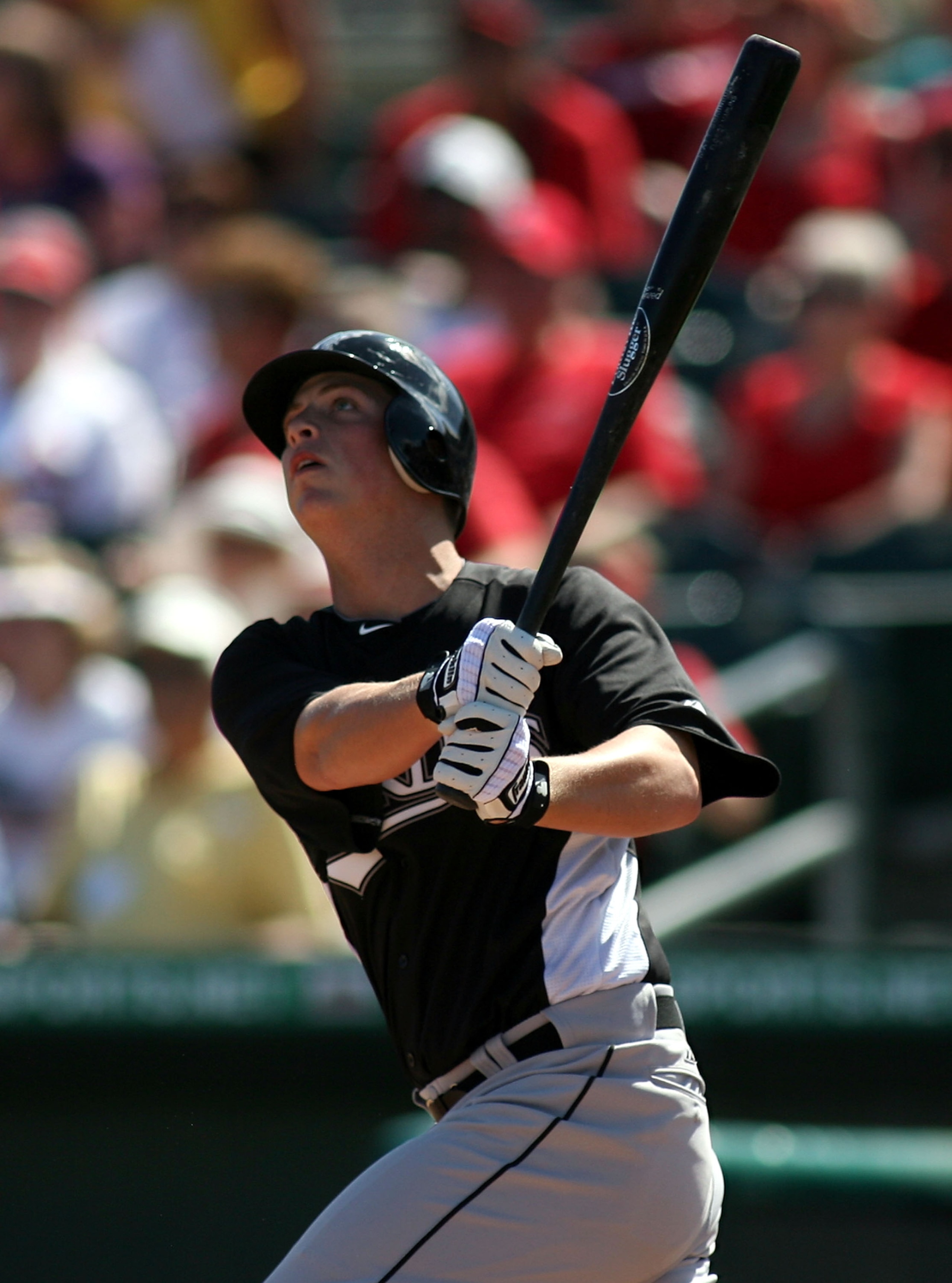JUPITER, FL - FEBRUARY 28:  Matt Dominguez #78 of the Florida Marlins hits a home run against the St. Louis Cardinals at Roger Dean Stadium on February 28, 2011 in Jupiter, Florida.  (Photo by Marc Serota/Getty Images)