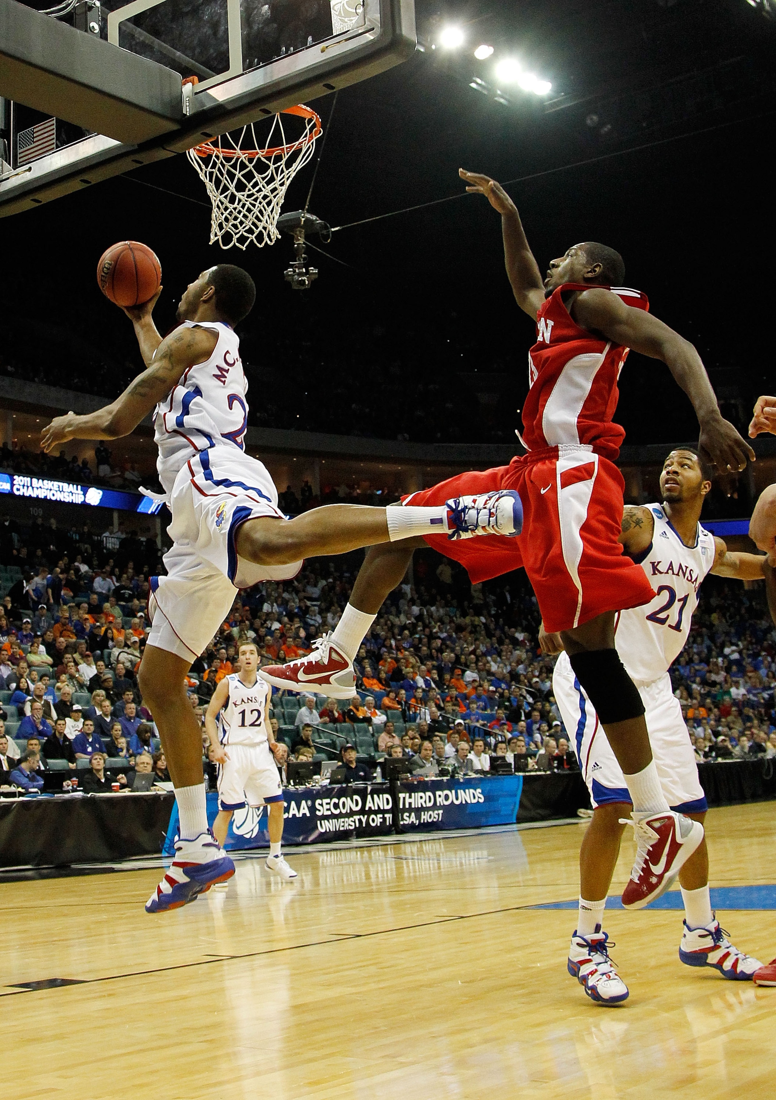 TULSA, OK - MARCH 18:  Marcus Morris #22 of the Kansas Jayhawks throws up a shot against the Boston University Terriers during the second round of the 2011 NCAA men's basketball tournament at BOK Center on March 18, 2011 in Tulsa, Oklahoma.  (Photo by Tom