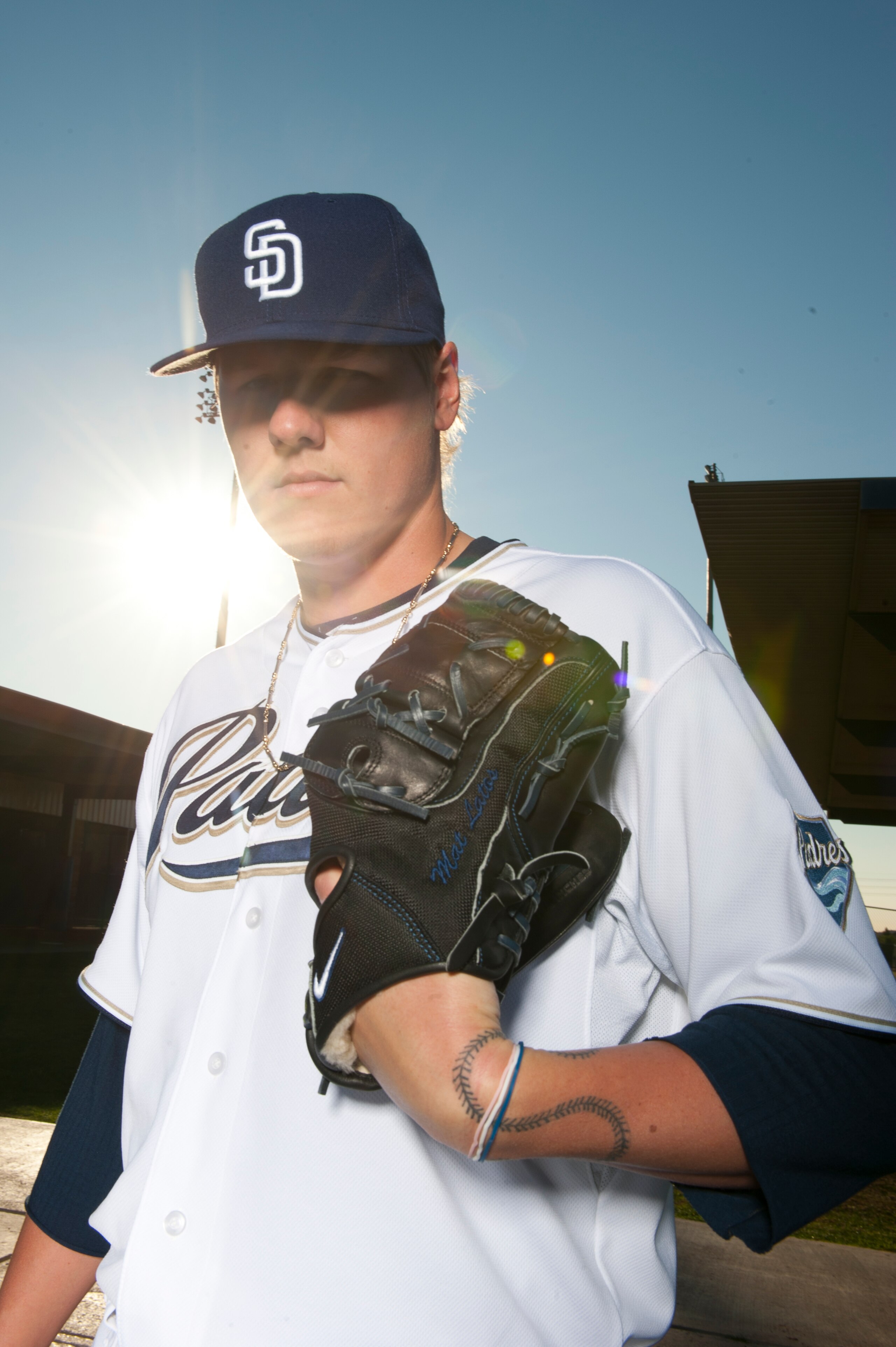 PEORIA, AZ - FEBRUARY 23: Mat Latos #38 of the San Diego Padres poses during their photo day at the Padres Spring Training Complex on February 23, 2011 in Peoria, Arizona. (Photo by Rob Tringali/Getty Images)