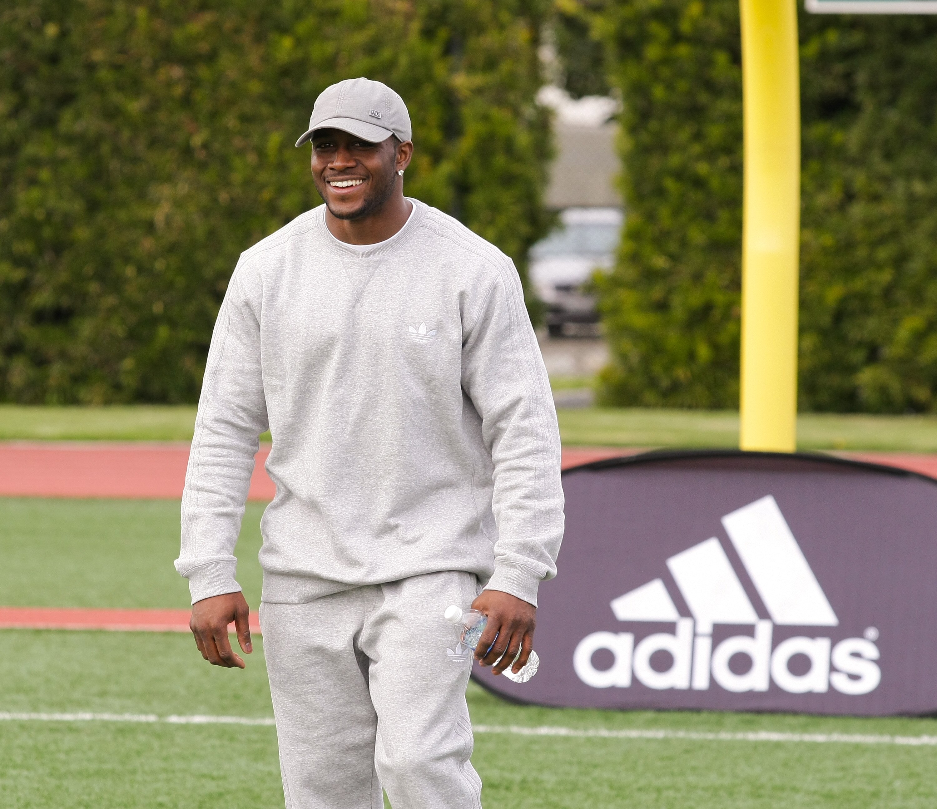 LOS ANGELES, CA - MARCH 19:  adidas and Reggie Bush pop into a football practice in Los Angeles to capture game faces as part of the adidas Facebook Game Face contest.  (Photo by Noel Vasquez/Getty Images for adidas)