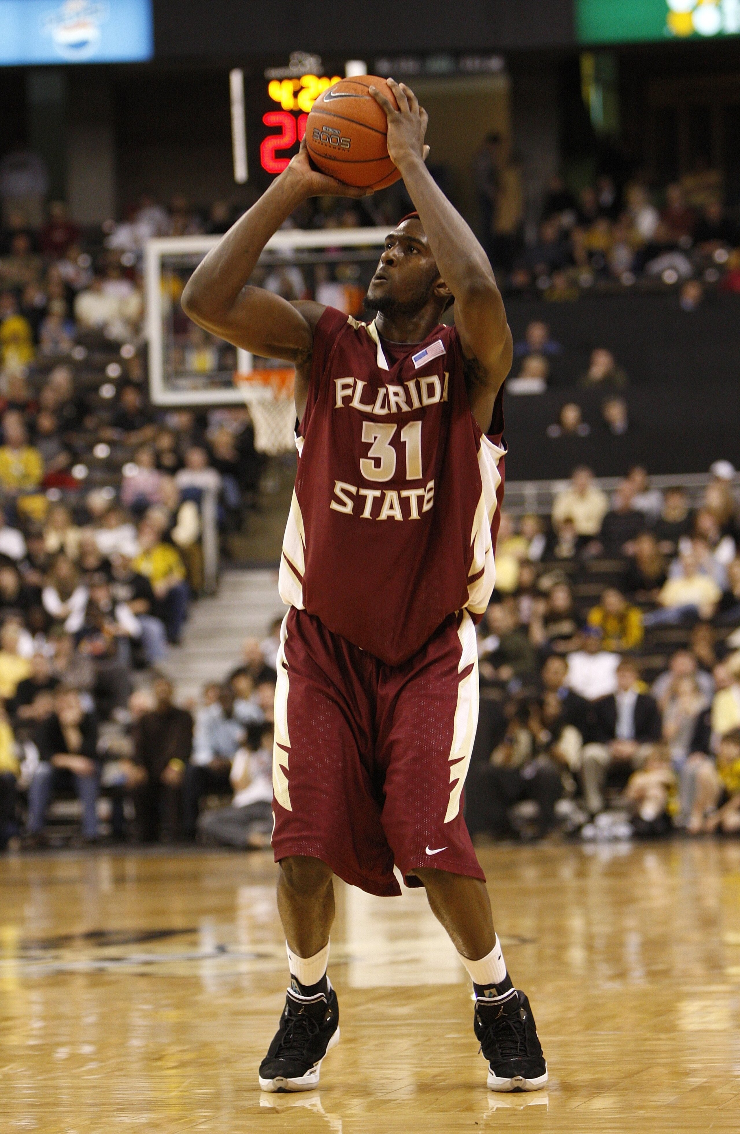 WINSTON-SALEM, NC - FEBRUARY 14:  Chris Singleton #31 of the Florida State Seminoles sets up for an outside shot during their game against the Wake Forest Demon Deacons on February 14, 2009 in Winston-Salem, North Carolina. The Demon Deacons defeated the