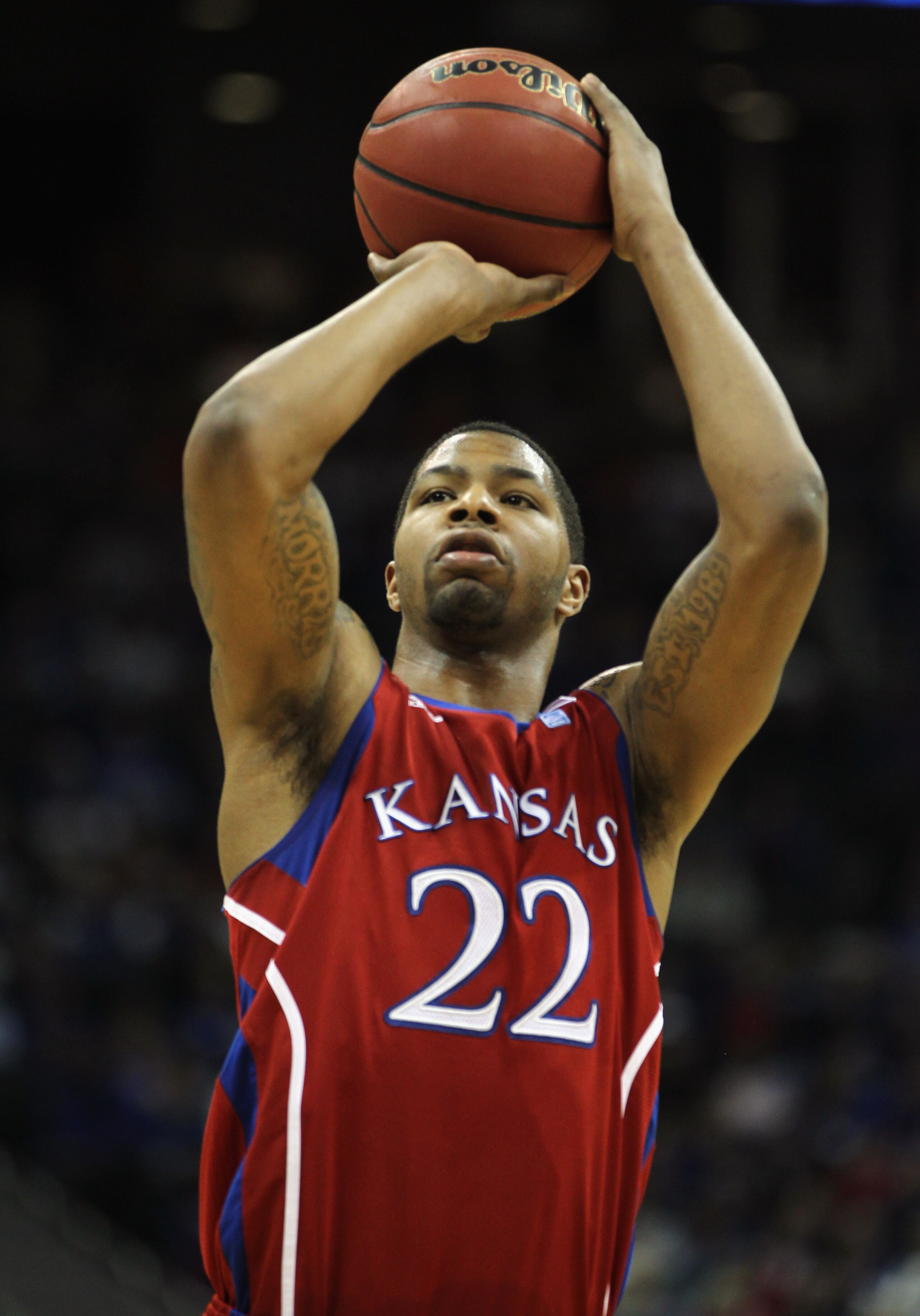 KANSAS CITY, MO - DECEMBER 11:  Marcus Morris #22 of the Kansas Jayhawks in action during the game against the Colorado State Rams on December 11, 2010 at the Sprint Center in Kansas City, Missouri.  (Photo by Jamie Squire/Getty Images)