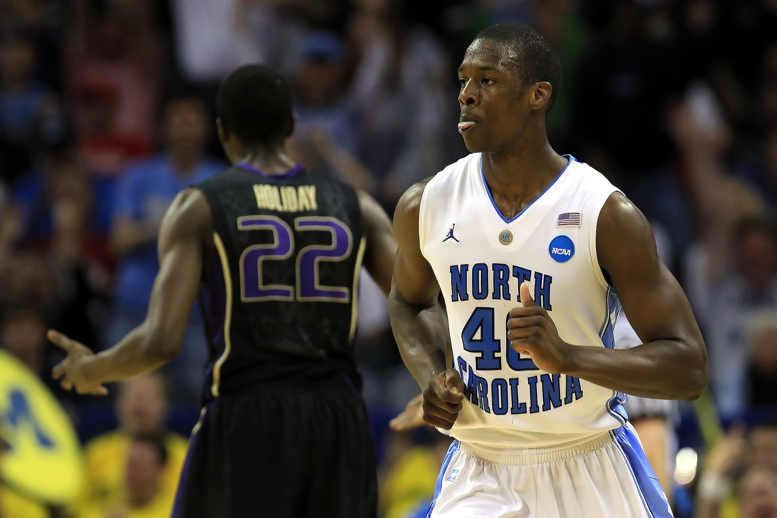 CHARLOTTE, NC - MARCH 20: Harrison Barnes #40 of the North Carolina Tar Heels reacts in the second half while taking on the Washington Huskies during the third round of the 2011 NCAA men's basketball tournament at Time Warner Cable Arena on March 20, 201 CHARLOTTE, NC - MARCH 20: Harrison Barnes #40 of the North Carolina Tar Heels reacts in the second half while taking on the Washington Huskies during the third round of the 2011 NCAA men's basketball tournament at Time Warner Cable Arena on March 20, 201