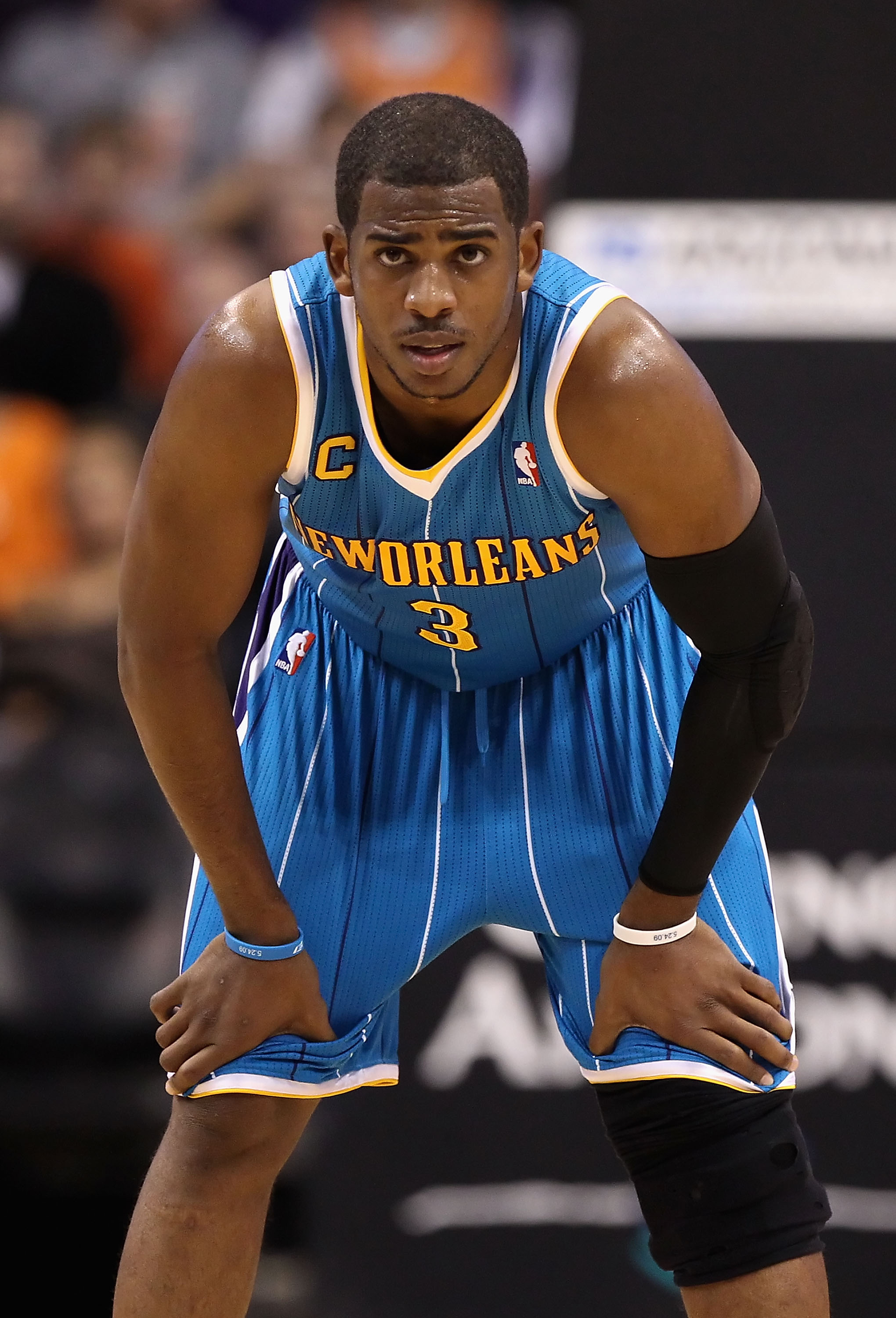PHOENIX, AZ - JANUARY 30:  Chris Paul #3 of the New Orleans Hornets during the NBA game against  the Phoenix Suns at US Airways Center on January 30, 2011 in Phoenix, Arizona.  The Suns defeated the Hornets 104-102. NOTE TO USER: User expressly acknowledg