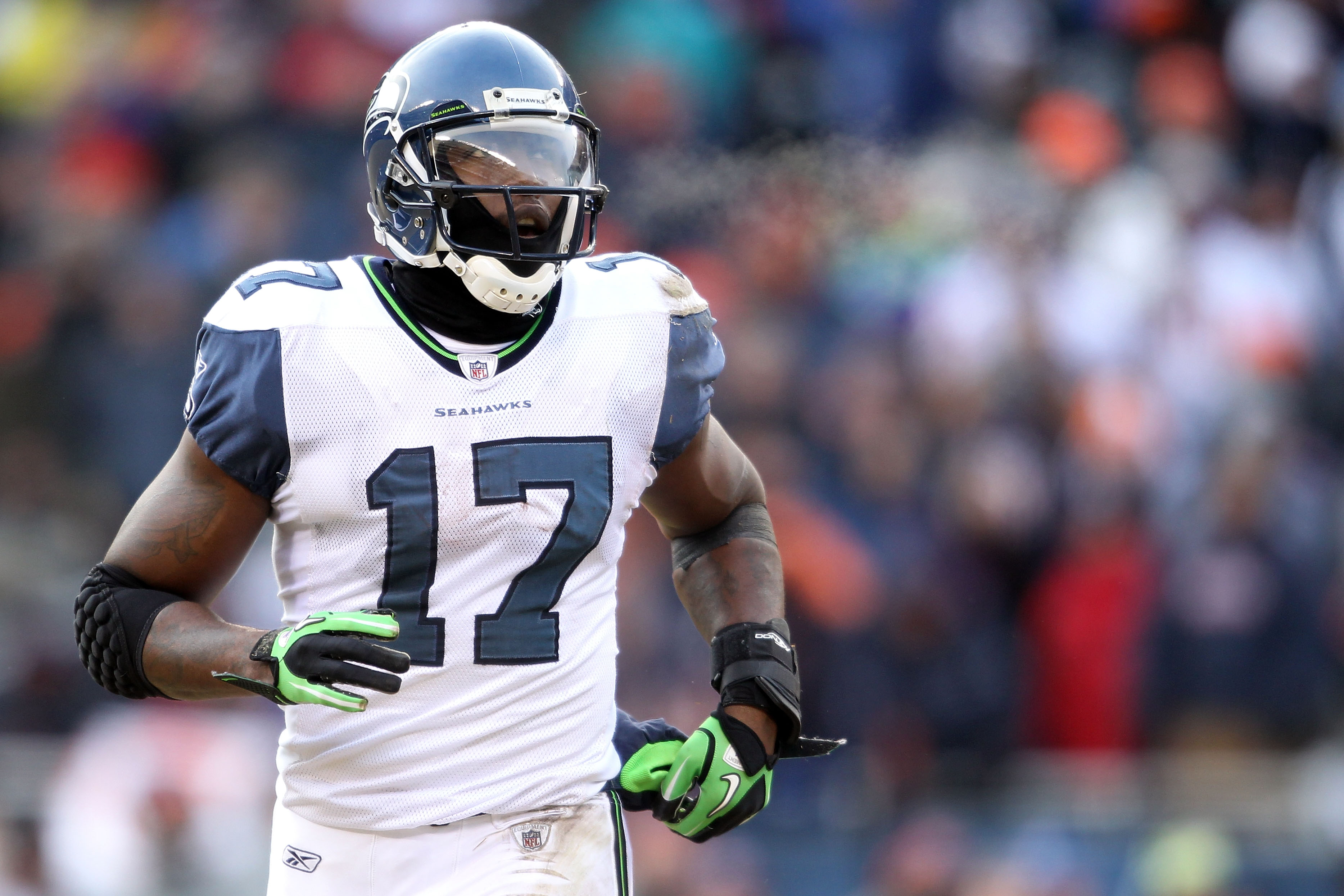 CHICAGO, IL - JANUARY 16:  Mike Williams #17 of the Seattle Seahawks look on against the Chicago Bears in the 2011 NFC divisional playoff game at Soldier Field on January 16, 2011 in Chicago, Illinois.  (Photo by Andy Lyons/Getty Images)