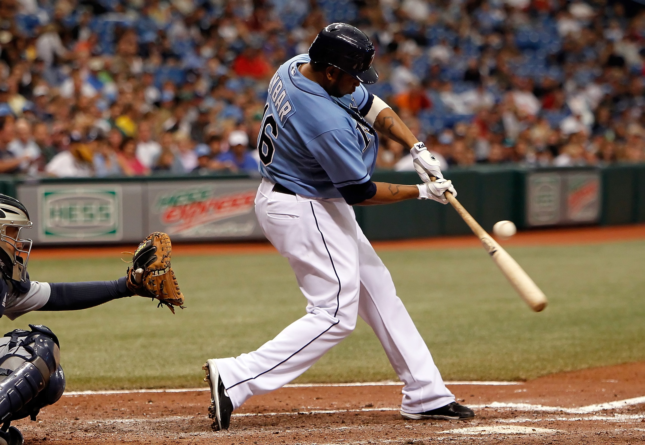 ST. PETERSBURG - MAY 16:  Designated hitter Willy Aybar #16 of the Tampa Bay Rays fouls off a pitch against the Seattle Mariners during the game at Tropicana Field on May 16, 2010 in St. Petersburg, Florida.  (Photo by J. Meric/Getty Images)