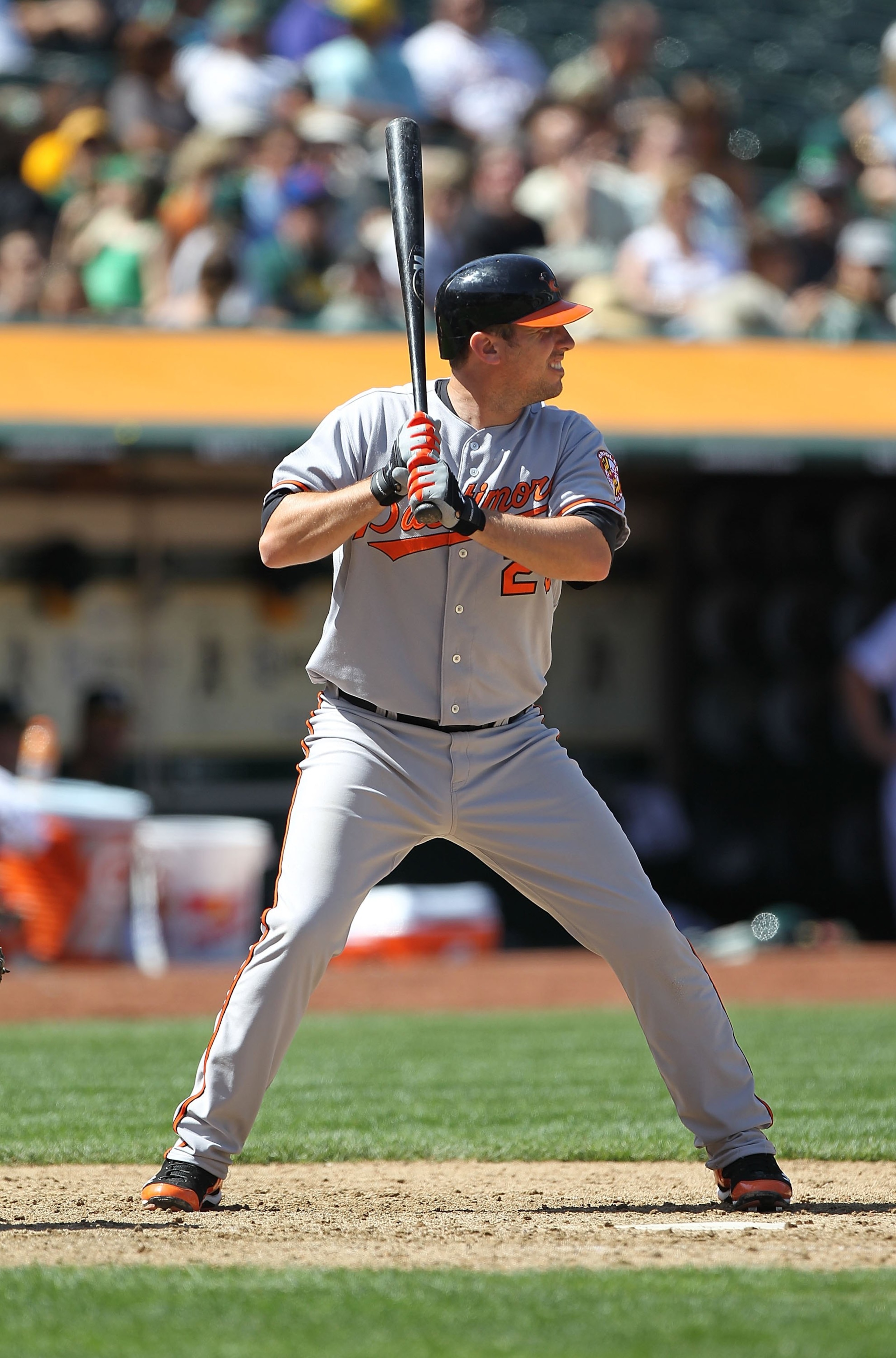 OAKLAND, CA - APRIL 18:  Garrett Atkins #25 of the Baltimore Orioles in action against the Oakland Athletics during an MLB game at the Oakland-Alameda County Coliseum on April 18, 2010 in Oakland, California.  (Photo by Jed Jacobsohn/Getty Images)