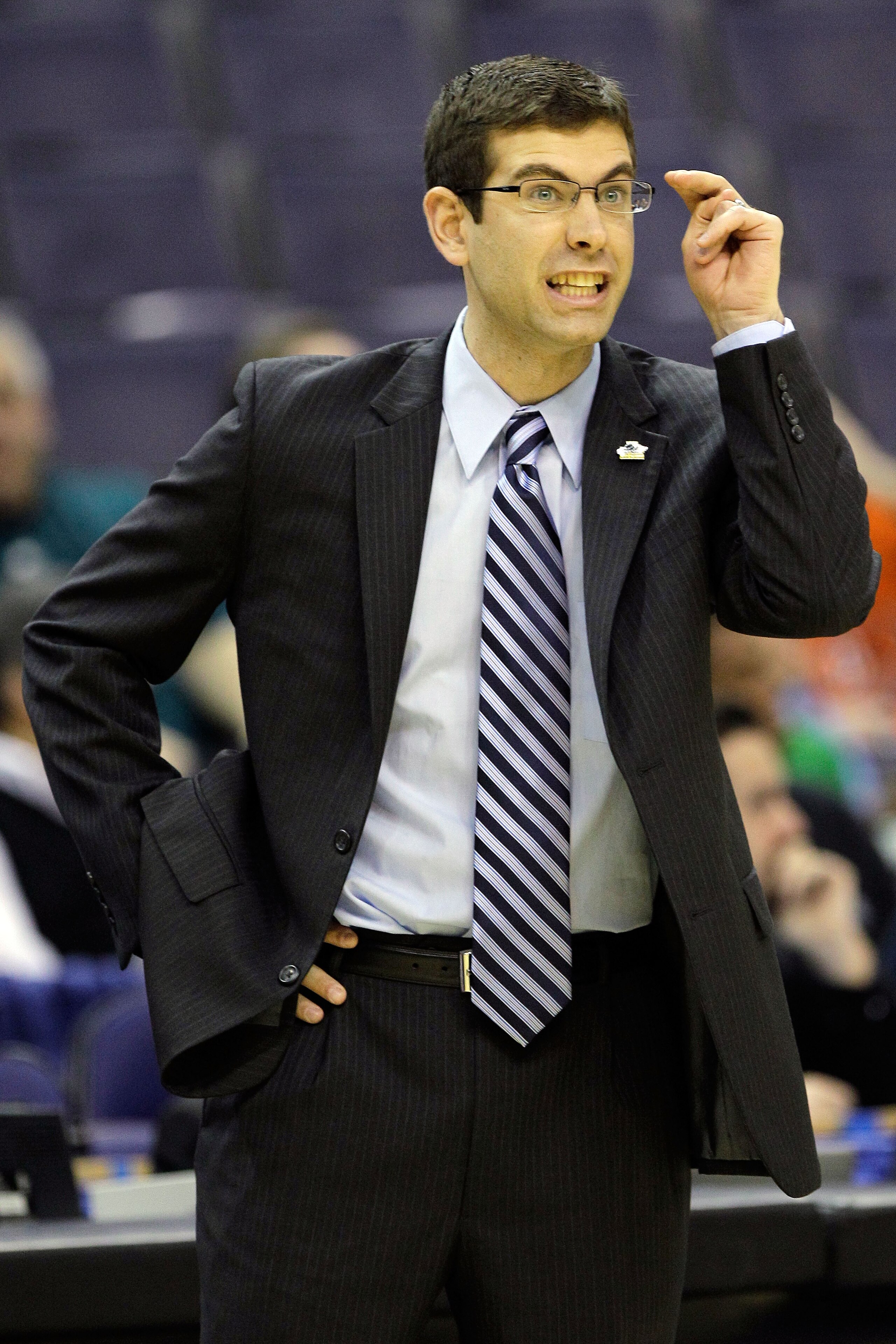 WASHINGTON - MARCH 17:  Head coach Brad Stevens of the Butler Bulldogs give instructions against the Old Dominion Monarchs during the second round of the 2011 NCAA men's basketball tournament at the Verizon Center on March 17, 2011 in Washington, DC.  (Ph