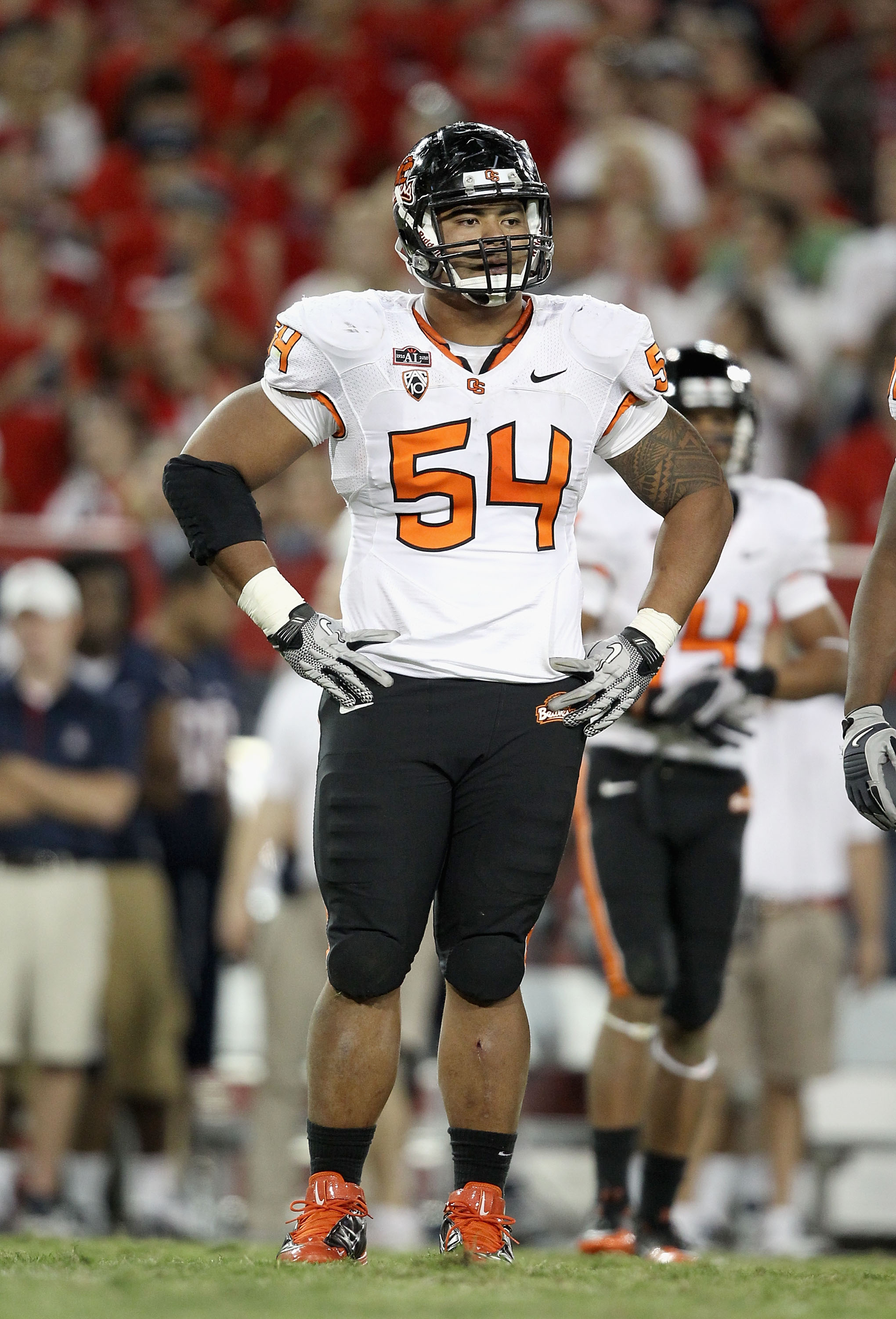 TUCSON, AZ - OCTOBER 09: Defensive tackle Stephen Paea #54 of the Oregon State Beavers during the college football game against the Arizona Wildcats at Arizona Stadium on October 9, 2010 in Tucson, Arizona. The Beavers defeated the Wildcats 29-27. (Pho TUCSON, AZ - OCTOBER 09: Defensive tackle Stephen Paea #54 of the Oregon State Beavers during the college football game against the Arizona Wildcats at Arizona Stadium on October 9, 2010 in Tucson, Arizona. The Beavers defeated the Wildcats 29-27. (Pho