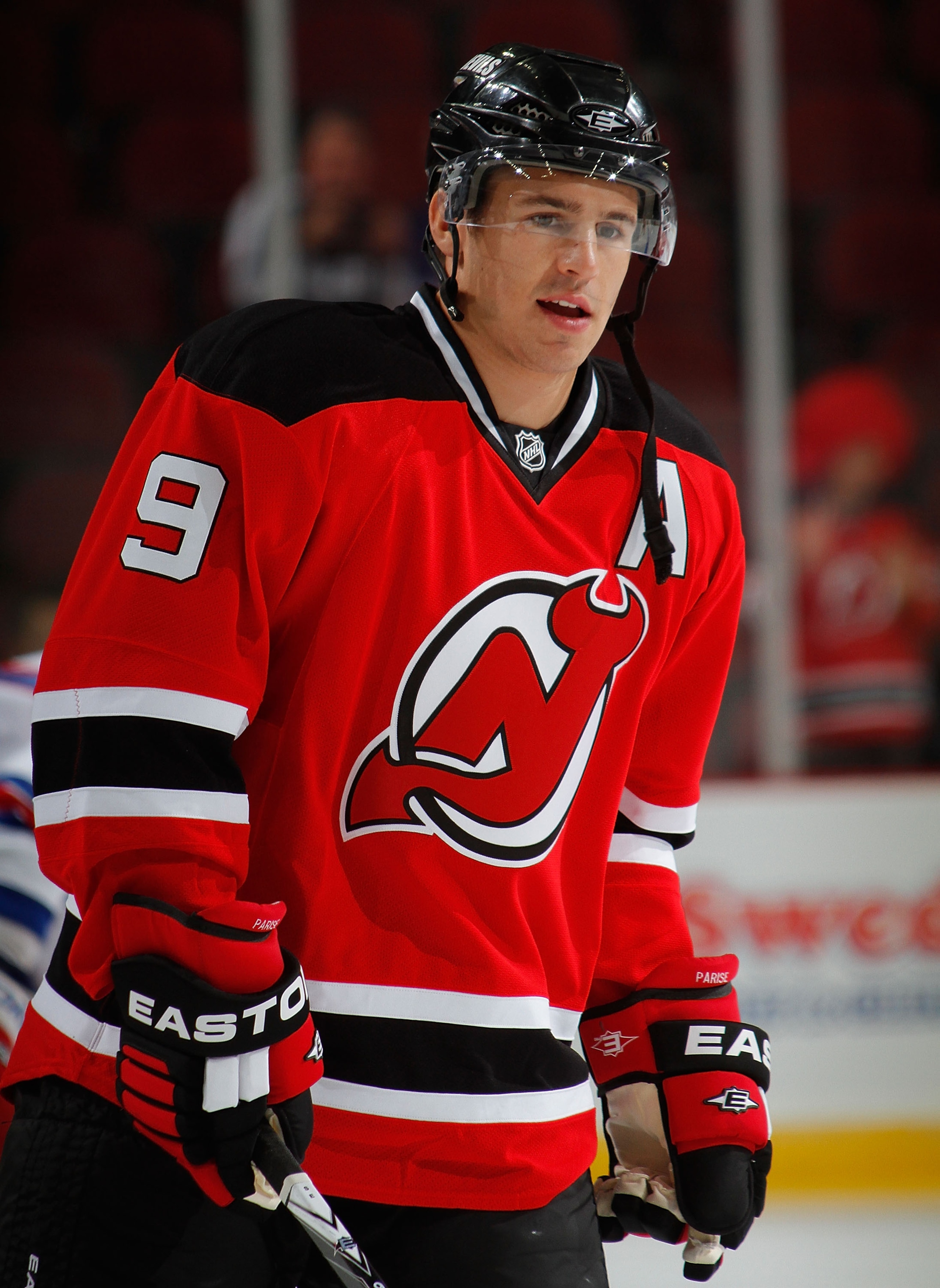 NEWARK, NJ - SEPTEMBER 25:  Zach Parise #9 of the New Jersey Devils during  warmups before a preseason hockey game against the New York Rangers at the Prudential Center on September 25, 2010 in Newark, New Jersey.  (Photo by Paul Bereswill/Getty Images)