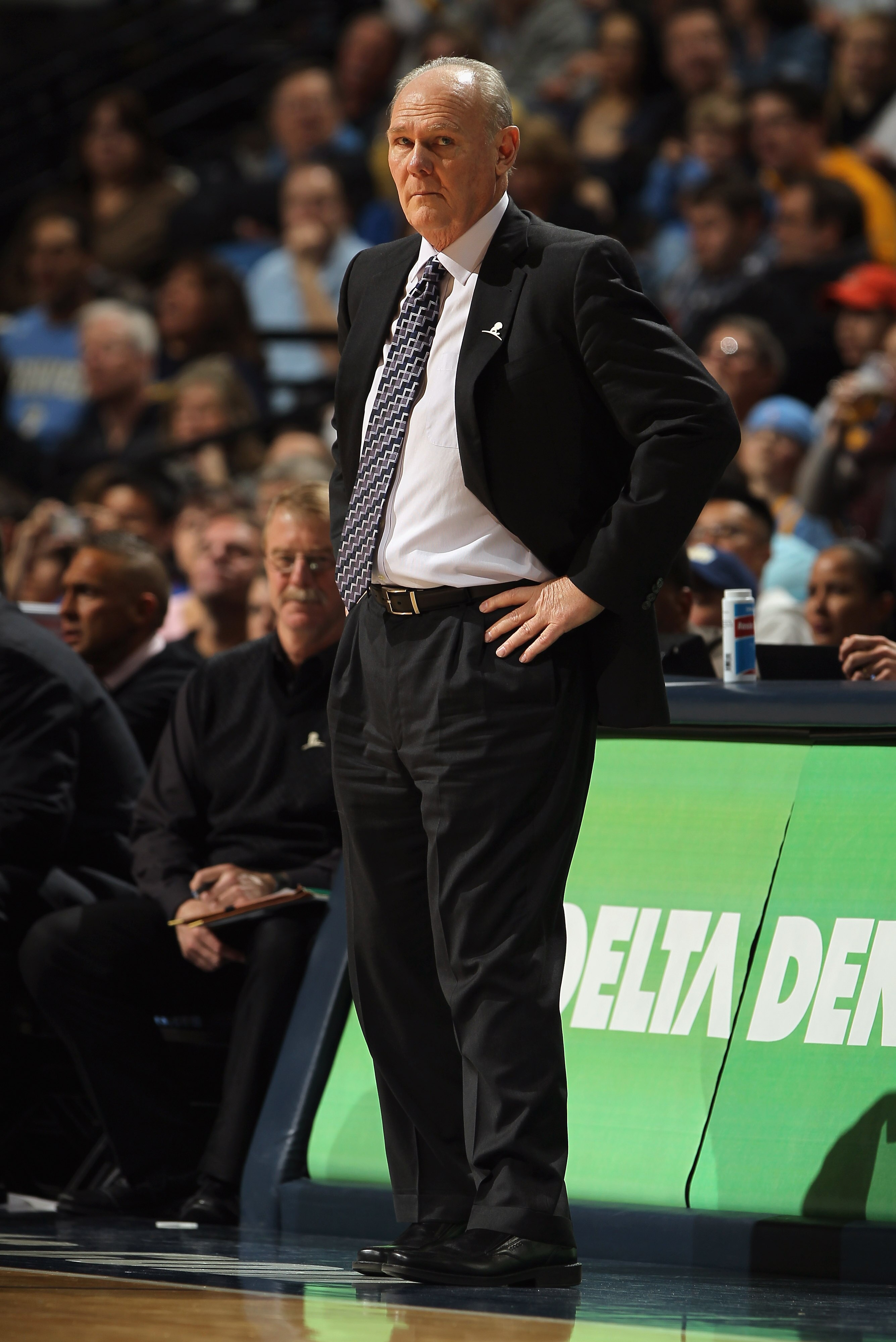DENVER, CO - MARCH 12:  Head coach George Karl of the Denver Nuggets leads his team against the Detroit Pistons at the Pepsi Center on March 12, 2011 in Denver, Colorado. The Nuggets defeated the Pistons 131-101.  NOTE TO USER: User expressly acknowledges
