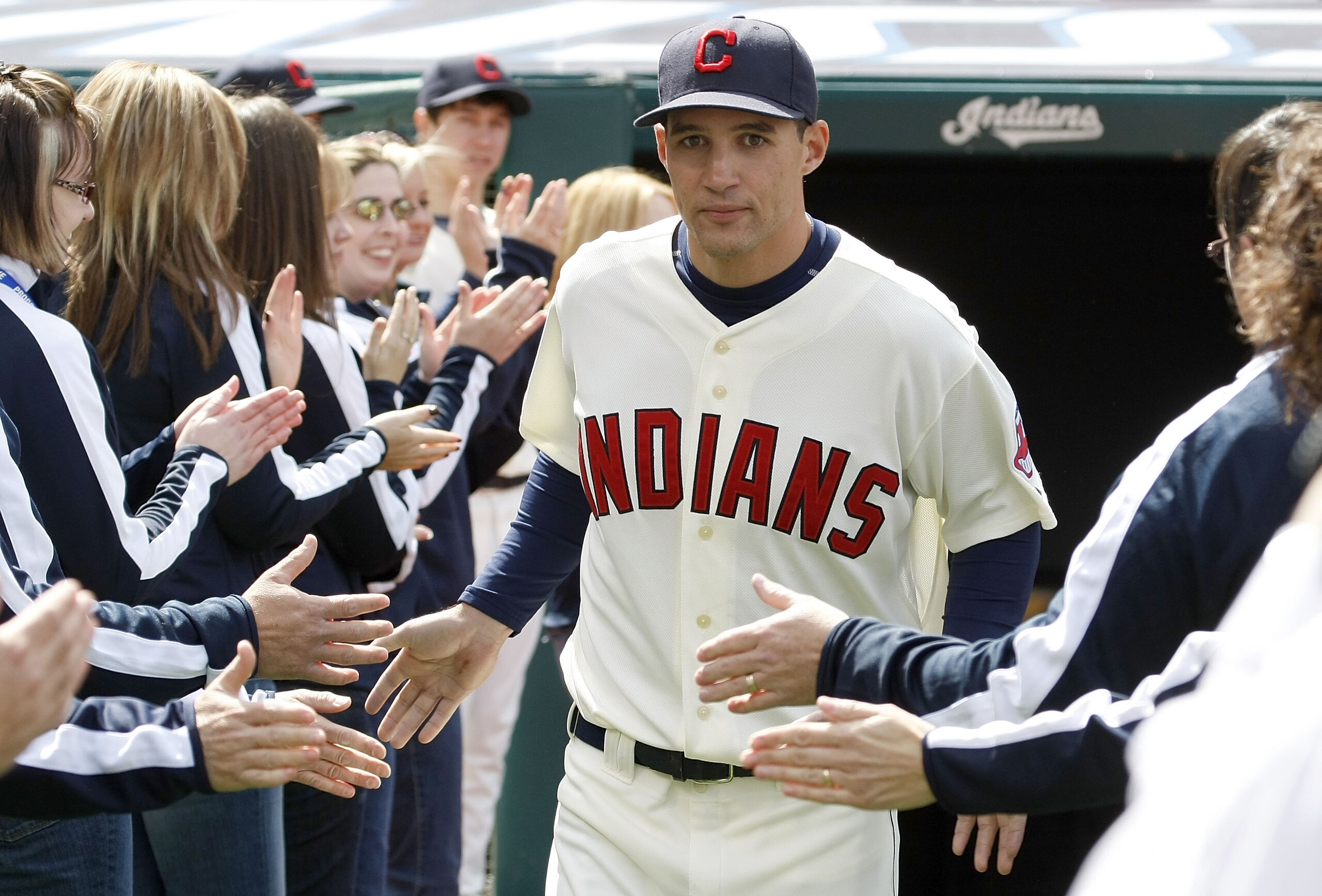 CLEVELAND, OH - APRIL 12:  Grady Sizemore #24 of the the Cleveland Indians is introduced to fans on Opening Day prior to playing the Texas Rangers on April 12, 2010 at Progressive Field in Cleveland, Ohio.  (Photo by Gregory Shamus/Getty Images)