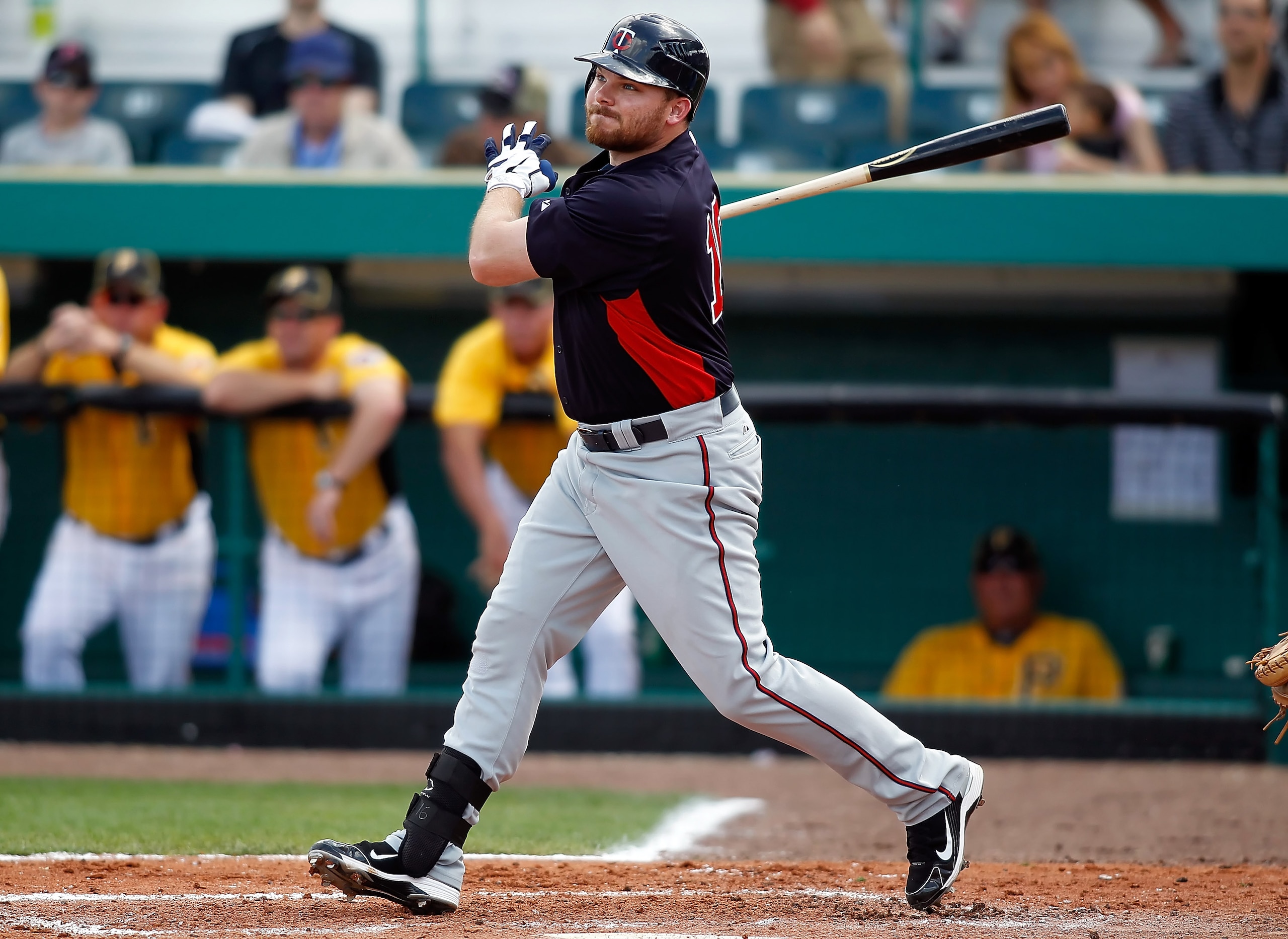 BRADENTON, FL - MARCH 02:  Designated hitter Jason Kubel #16 of the Minnesota Twins fouls off a pitch against the Pittsburgh Pirates during a Grapefruit League Spring Training Game at McKechnie Field on March 2, 2011 in Bradenton, Florida.  (Photo by J. M