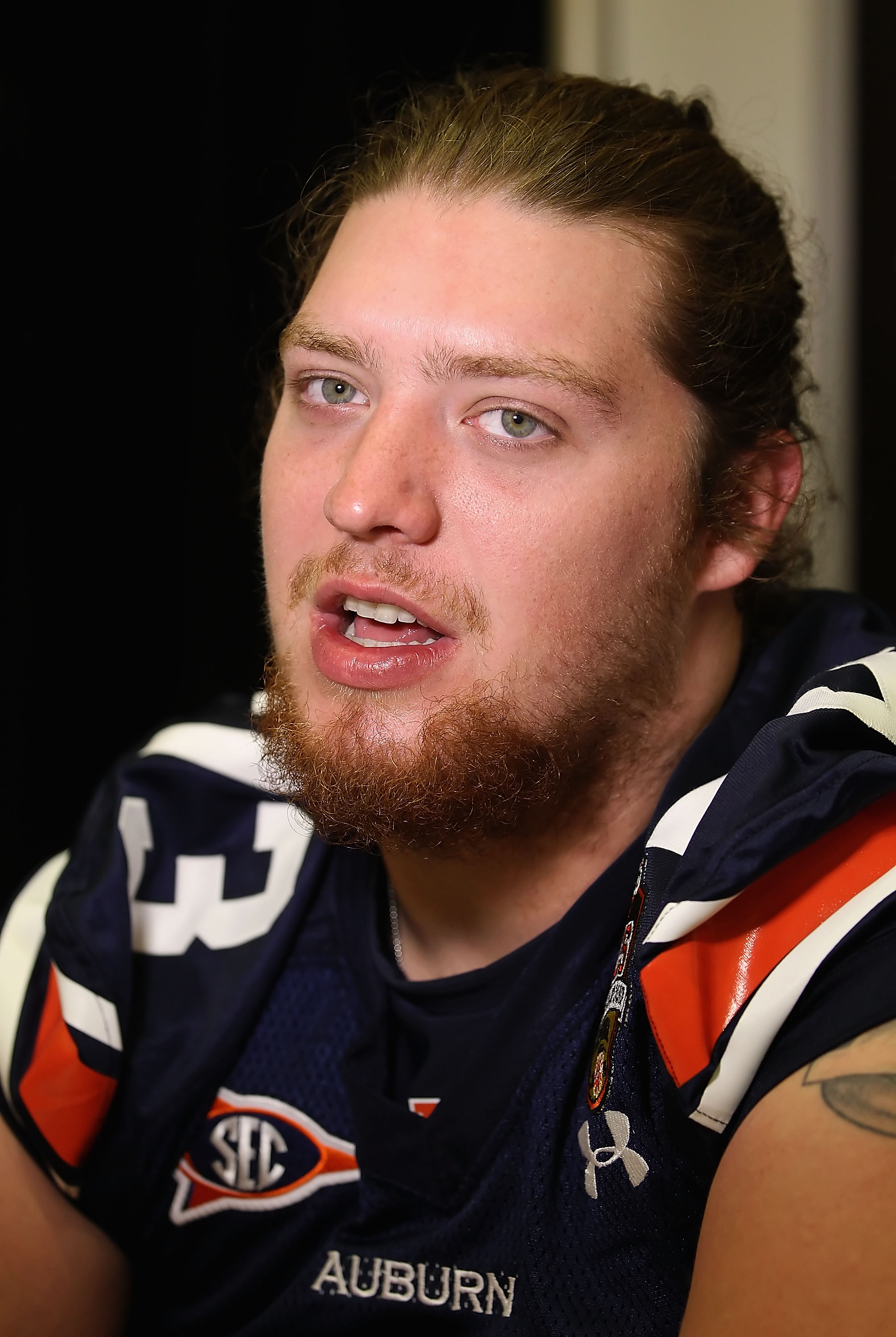 SCOTTSDALE, AZ - JANUARY 07:  Offensive tackle Lee Ziemba #73 of the Auburn Tigers speaks during Media Day for the Tostitos BCS National Championship Game at the JW Marriott Camelback Inn on January 7, 2011 in Scottsdale, Arizona.  (Photo by Christian Pet