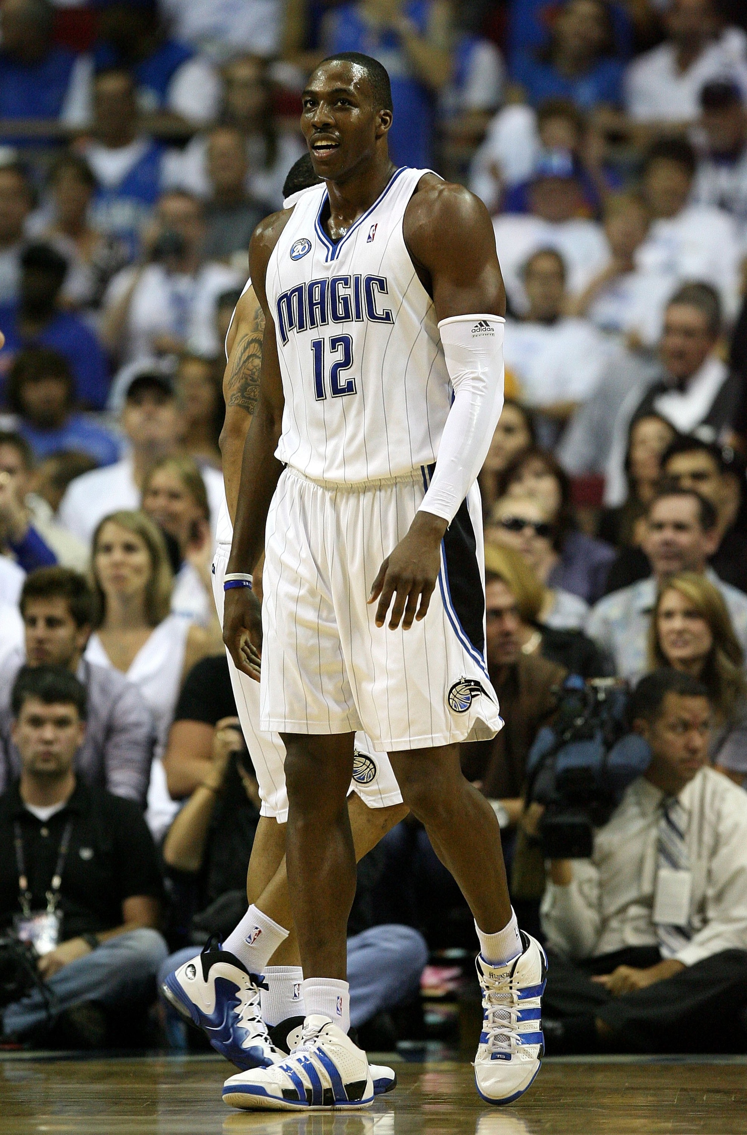 ORLANDO, FL - MAY 30: Dwight Howard #12 of the Orlando Magic looks on from the court against the Cleveland Cavaliers in Game Six of the Eastern Conference Finals during the 2009 Playoffs at Amway Arena on May 30, 2009 in Orlando, Florida. NOTE TO USER: Us