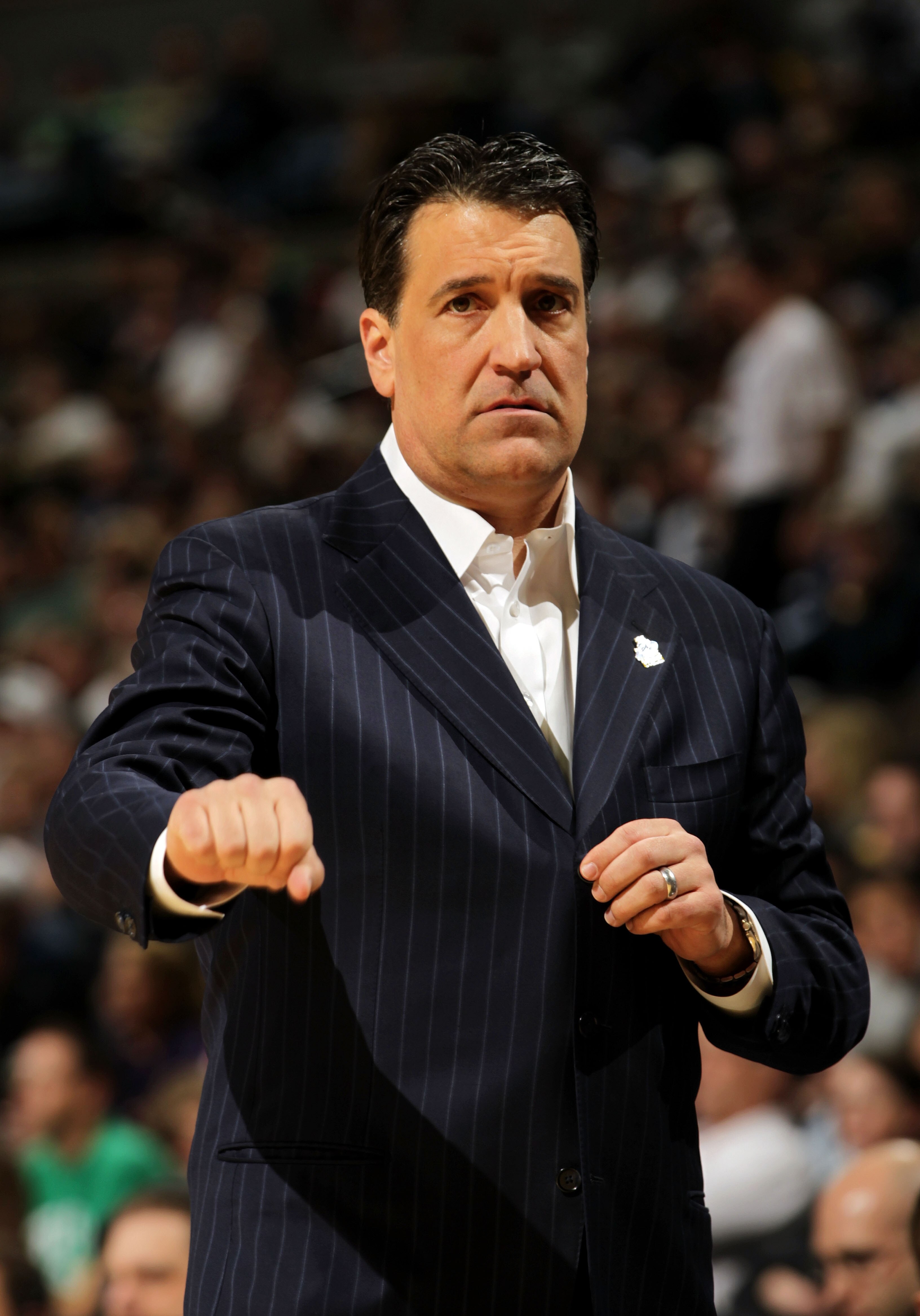 DENVER, CO - MARCH 17:  Head coach Steve Lavin of the St. John's Red Storm gestures from the bench against the Gonzaga Bulldogs during the second round of the 2011 NCAA men's basketball tournament at Pepsi Center on March 17, 2011 in Denver, Colorado.  (P