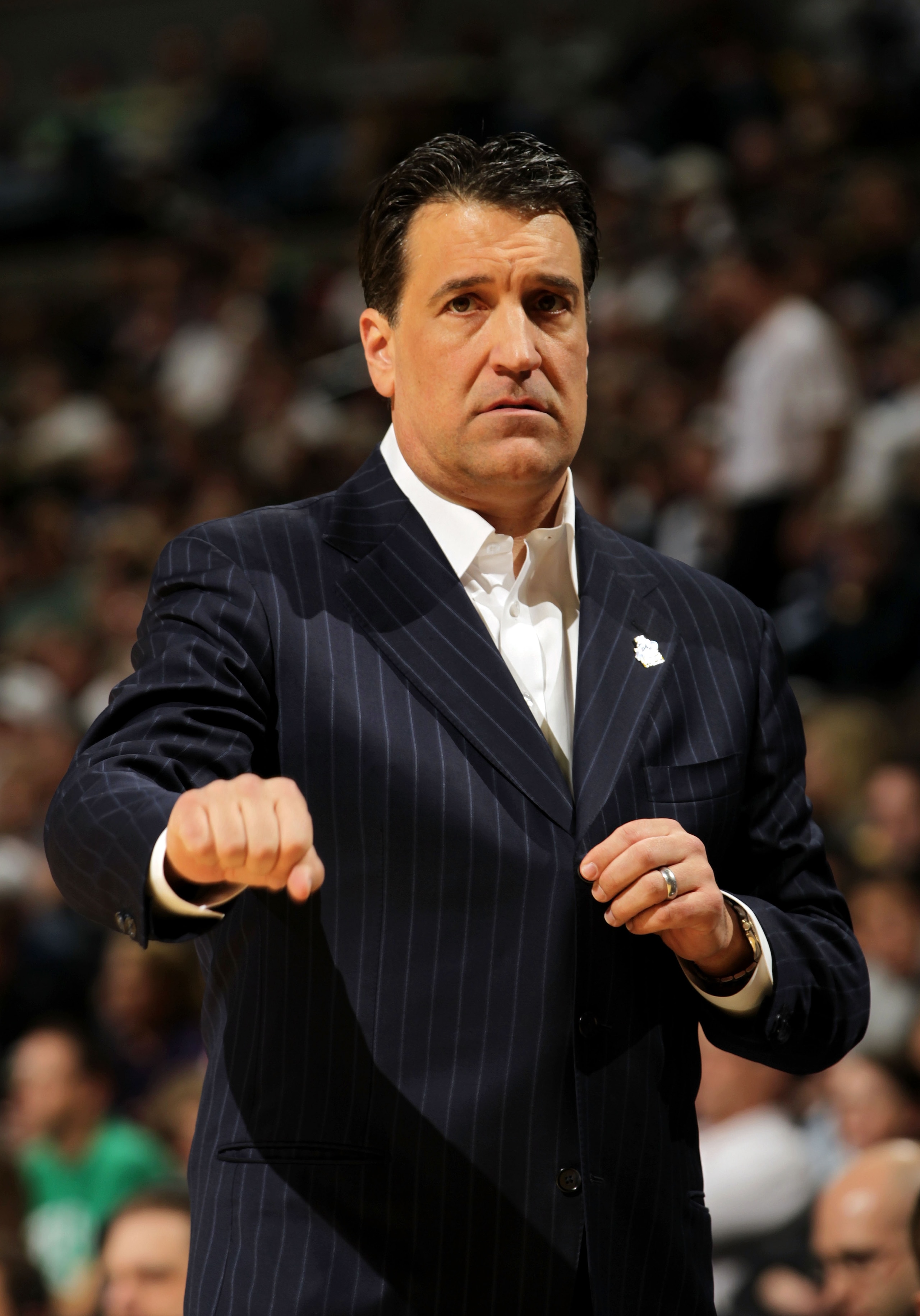 DENVER, CO - MARCH 17:  Head coach Steve Lavin of the St. John's Red Storm gestures from the bench against the Gonzaga Bulldogs during the second round of the 2011 NCAA men's basketball tournament at Pepsi Center on March 17, 2011 in Denver, Colorado.  (P