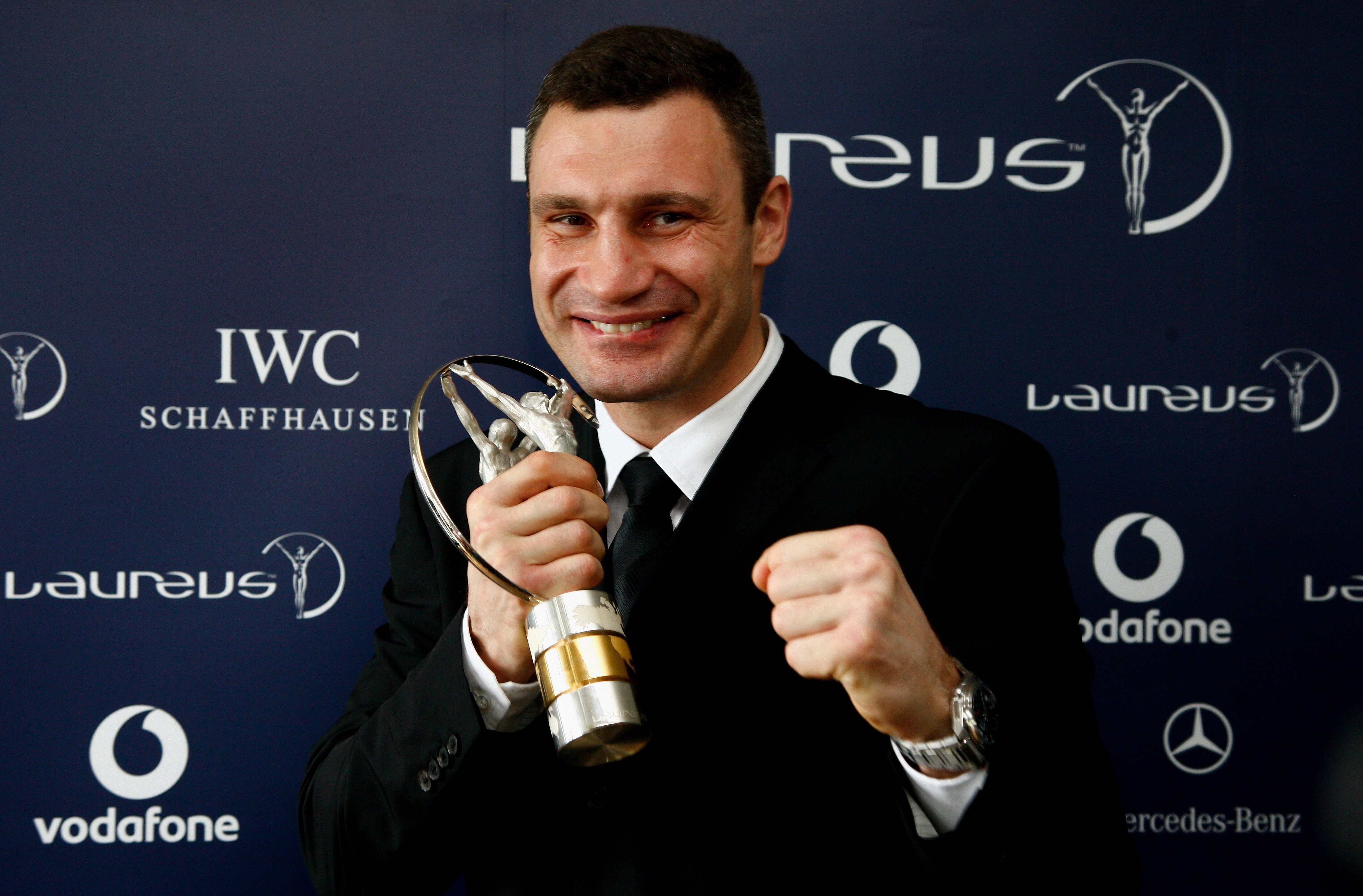 DORTMUND, GERMANY - JUNE 19:  WBC World Champion Vitali Klitschko poses after receiving the Laureus World Comeback of the year award during a ceremony and press conference held at the B1 on June 19, 2009 in Dortmund, Germany.  (Photo by Friedemann Vogel/G