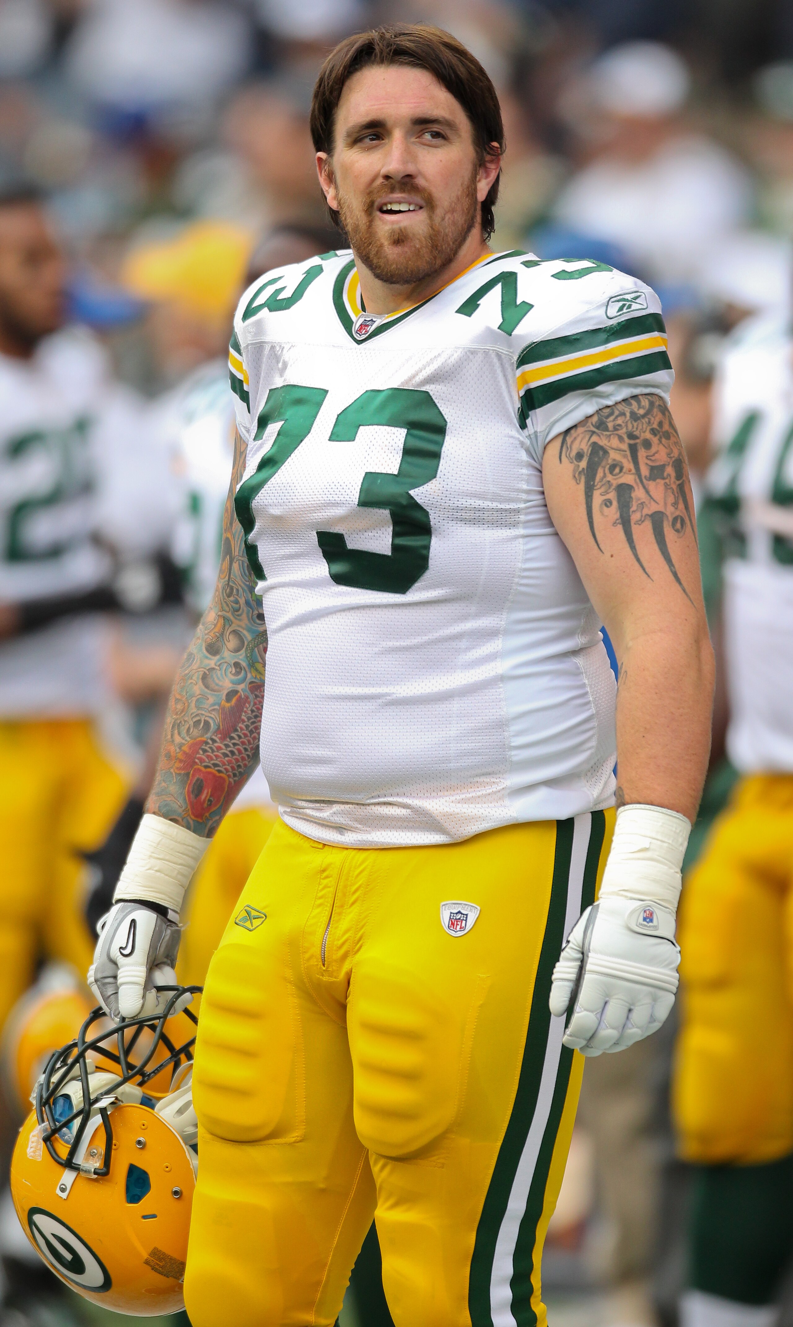 SEATTLE - AUGUST 21:  Guard Daryn Colledge #73 of the Green Bay Packers looks on prior to the preseason game against the Seattle Seahawks at Qwest Field on August 21, 2010 in Seattle, Washington. (Photo by Otto Greule Jr/Getty Images)