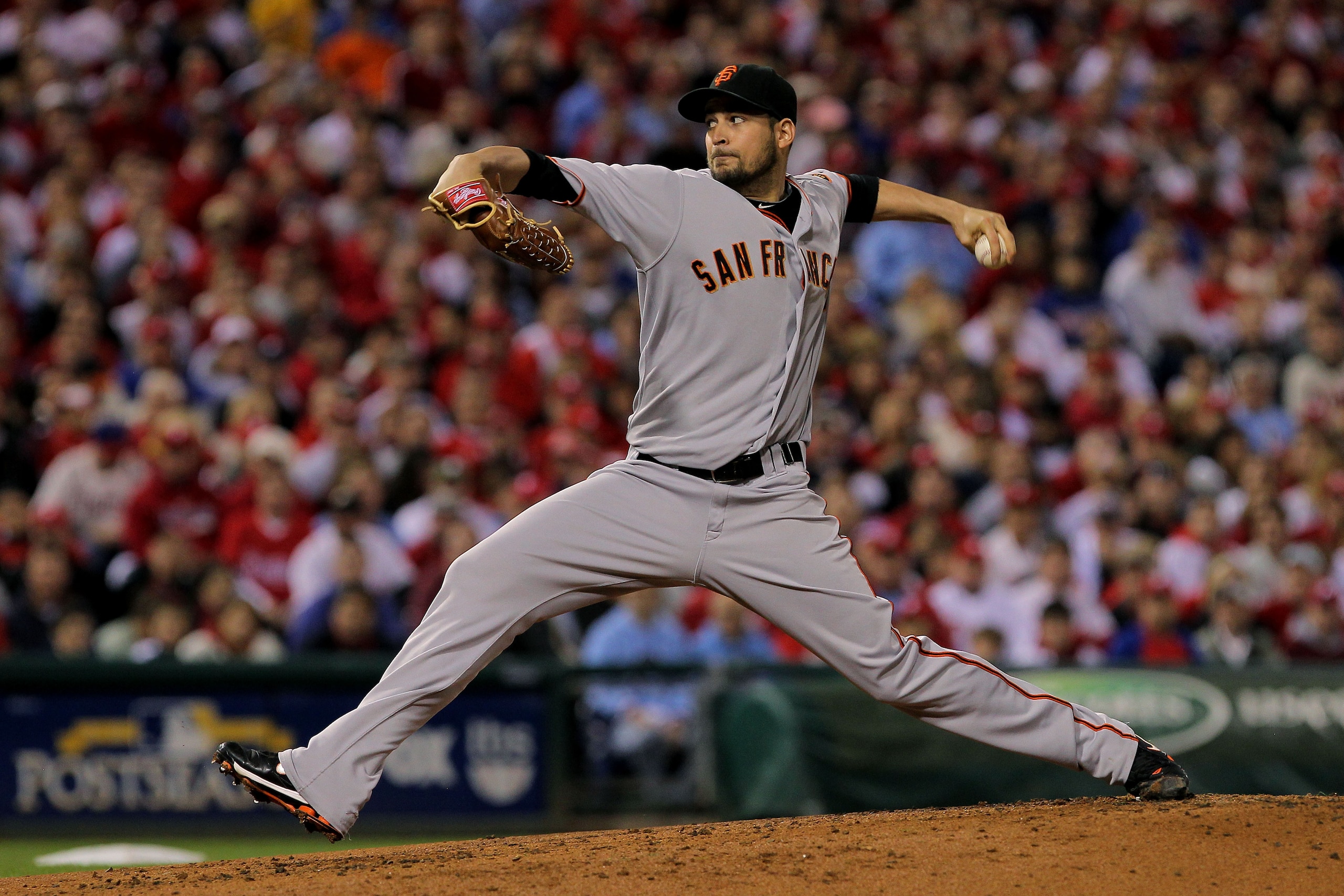 PHILADELPHIA - OCTOBER 23:  Jonathan Sanchez #57 of the San Francisco Giants pitches against the Philadelphia Phillies in Game Six of the NLCS during the 2010 MLB Playoffs at Citizens Bank Park on October 23, 2010 in Philadelphia, Pennsylvania.  (Photo by