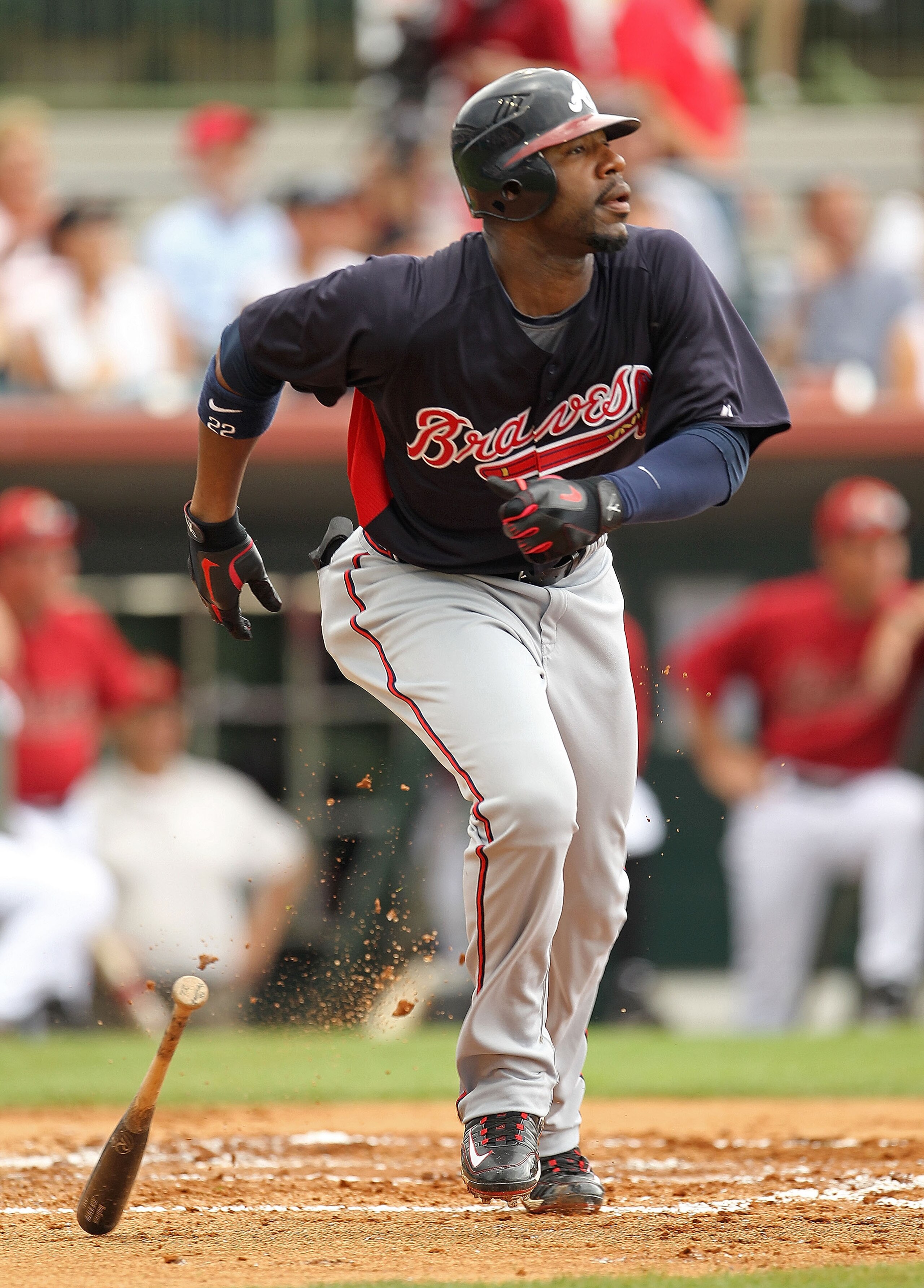 KISSIMMEE, FL - MARCH 01:  Jason Heyward #22 of the Atlanta Braves hits a 2nd inning double during a Spring Training game against the Houston Astros at Osceola County Stadium on March 1, 2011 in Kissimmee, Florida.  (Photo by Mike Ehrmann/Getty Images)