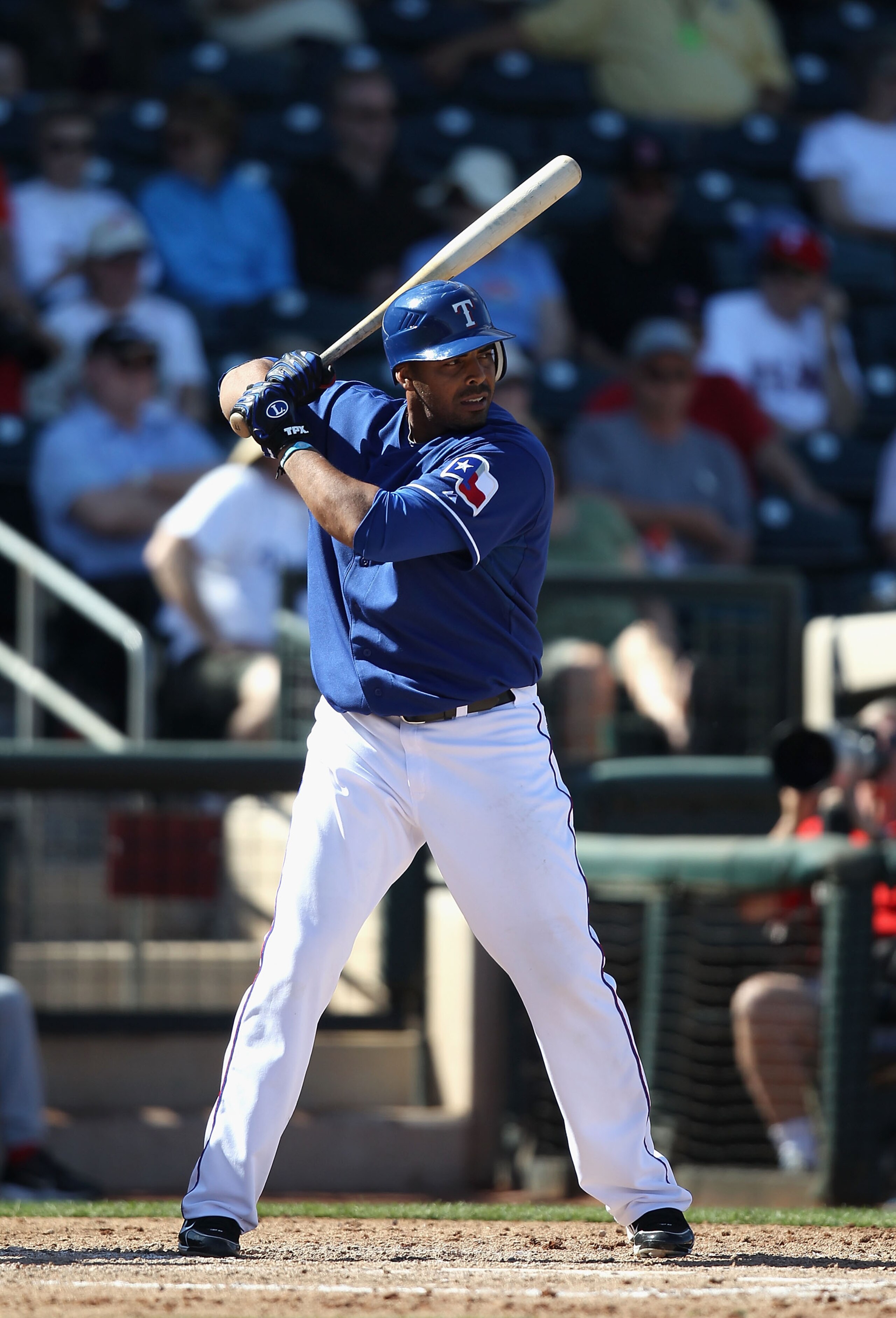 SURPRISE, AZ - MARCH 02:  Nelson Cruz #17 of the Texas Rangers bats against the Los Angeles Angels of Anaheim during the spring training game at Surprise Stadium on March 2, 2011 in Surprise, Arizona.  (Photo by Christian Petersen/Getty Images)