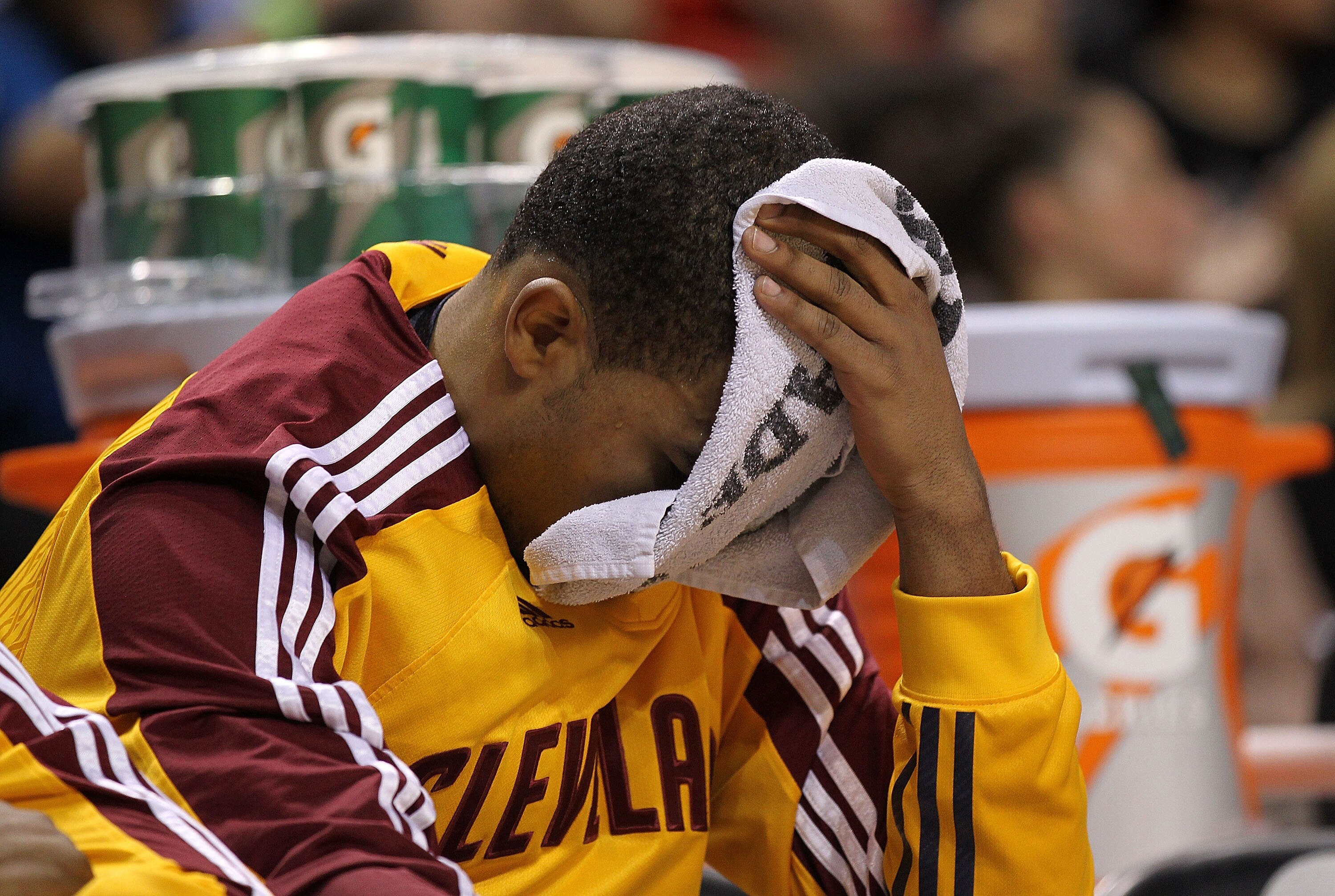 MIAMI, FL - JANUARY 31:  Ramon Sessions #3 of the Cleveland Cavaliers looks on dejected during a game against the Miami Heat  at American Airlines Arena on January 31, 2011 in Miami, Florida. NOTE TO USER: User expressly acknowledges and agrees that, by d