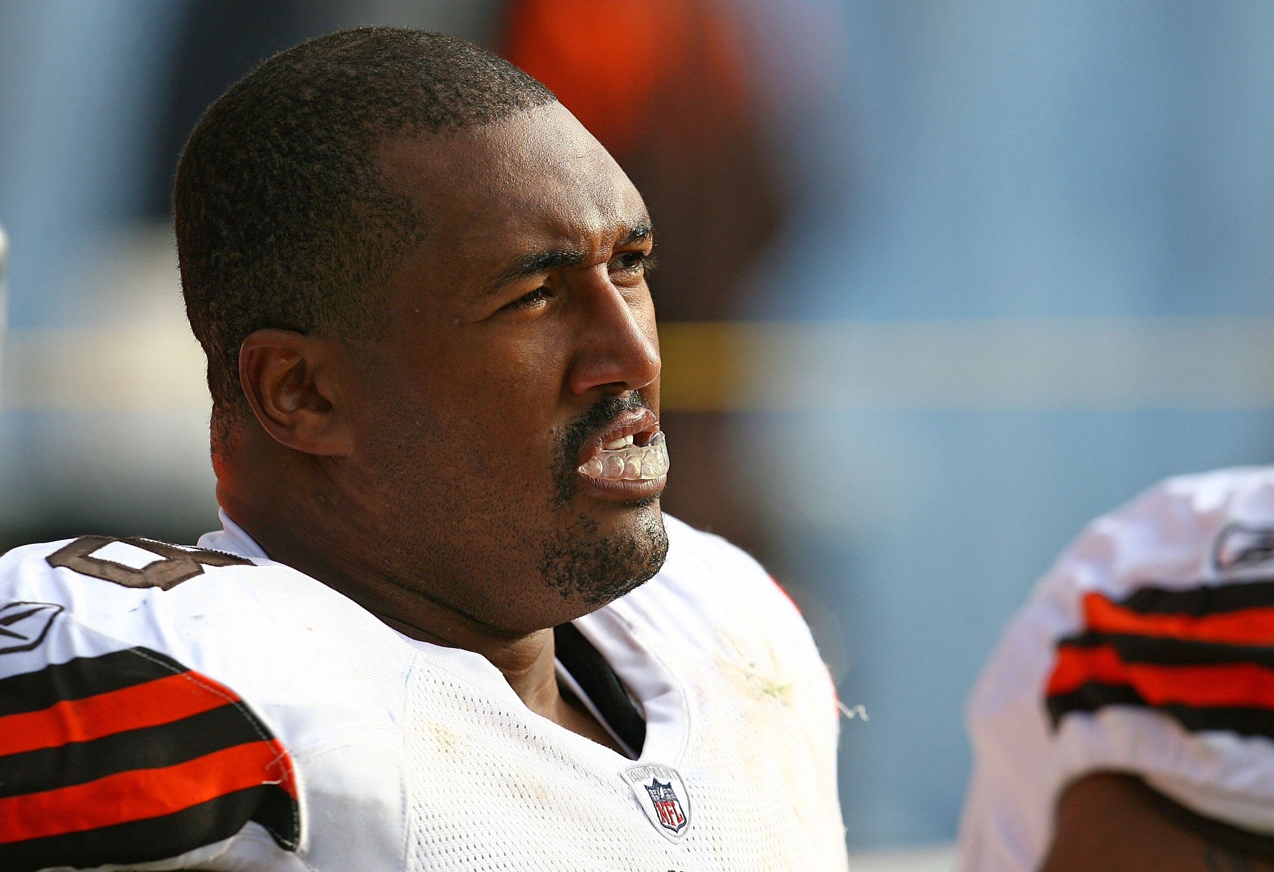 CHICAGO - NOVEMBER 01: John St. Clair #78 of the Cleveland Browns sits on the bench during a game against the Chicago Bears at Soldier Field on November 1, 2009 in Chicago, Illinois. The Bears defeated the Browns 30-6. (Photo by Jonathan Daniel/Getty Imag