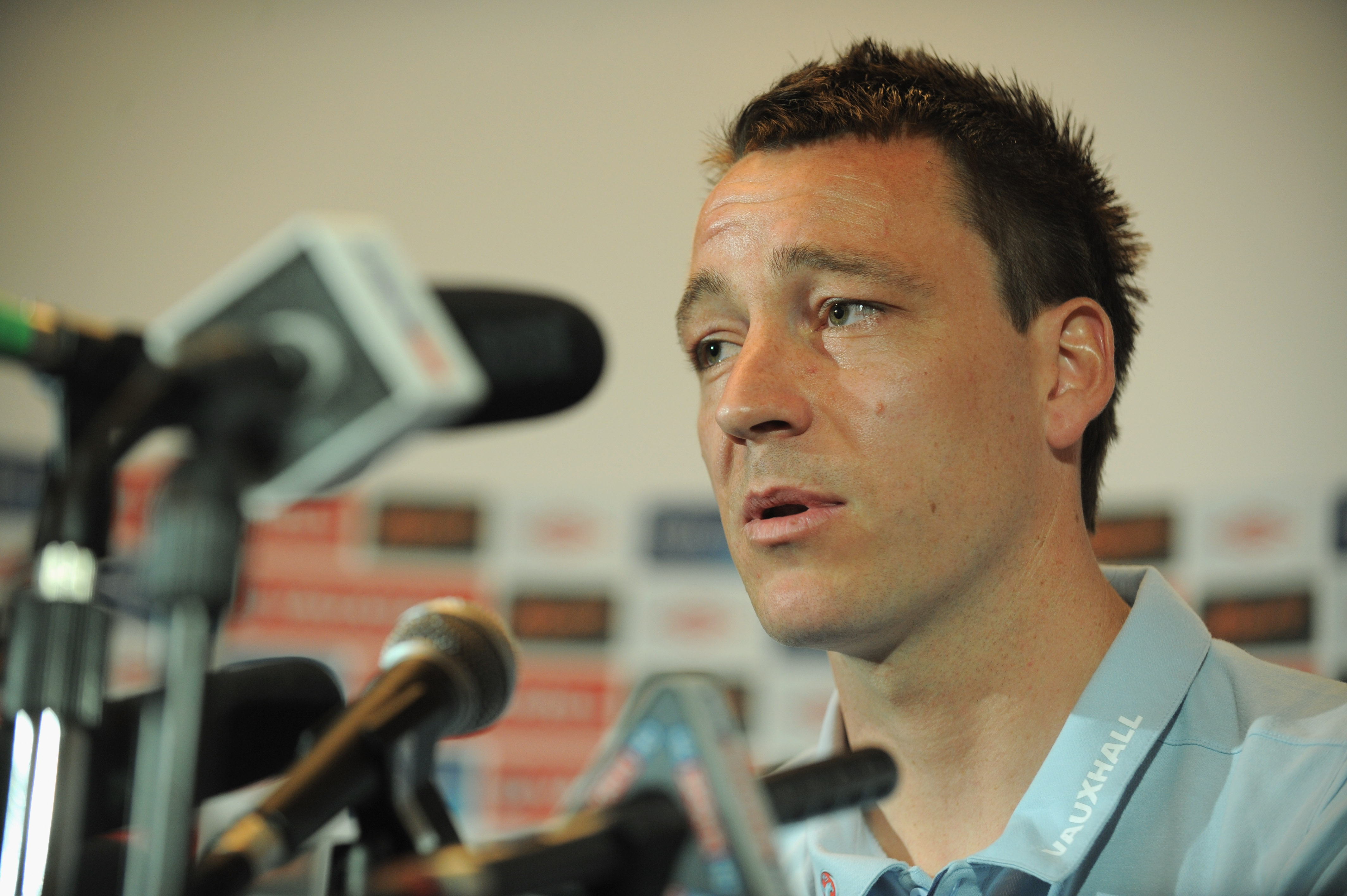 ST ALBANS, ENGLAND - MARCH 22: John Terry speaks to the media during the England press conference ahead of their UEFA EURO 2012 qualifier against Wales, at London Colney on March 22, 2011 in St Albans, England. (Photo by Michael Regan/Getty Images)