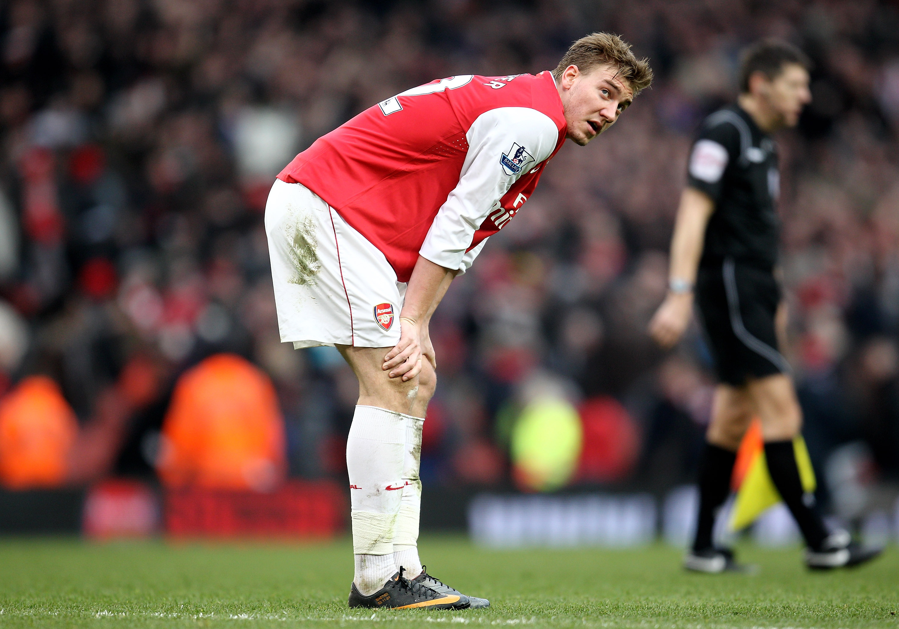 LONDON, ENGLAND - MARCH 05:  Nicklas Bendtner of Arsenal shows his disappointment at the final whistle during the Barclays Premier League match between Arsenal and Sunderland at Emirates Stadium on March 5, 2011 in London, England.  (Photo by Paul Gilham/
