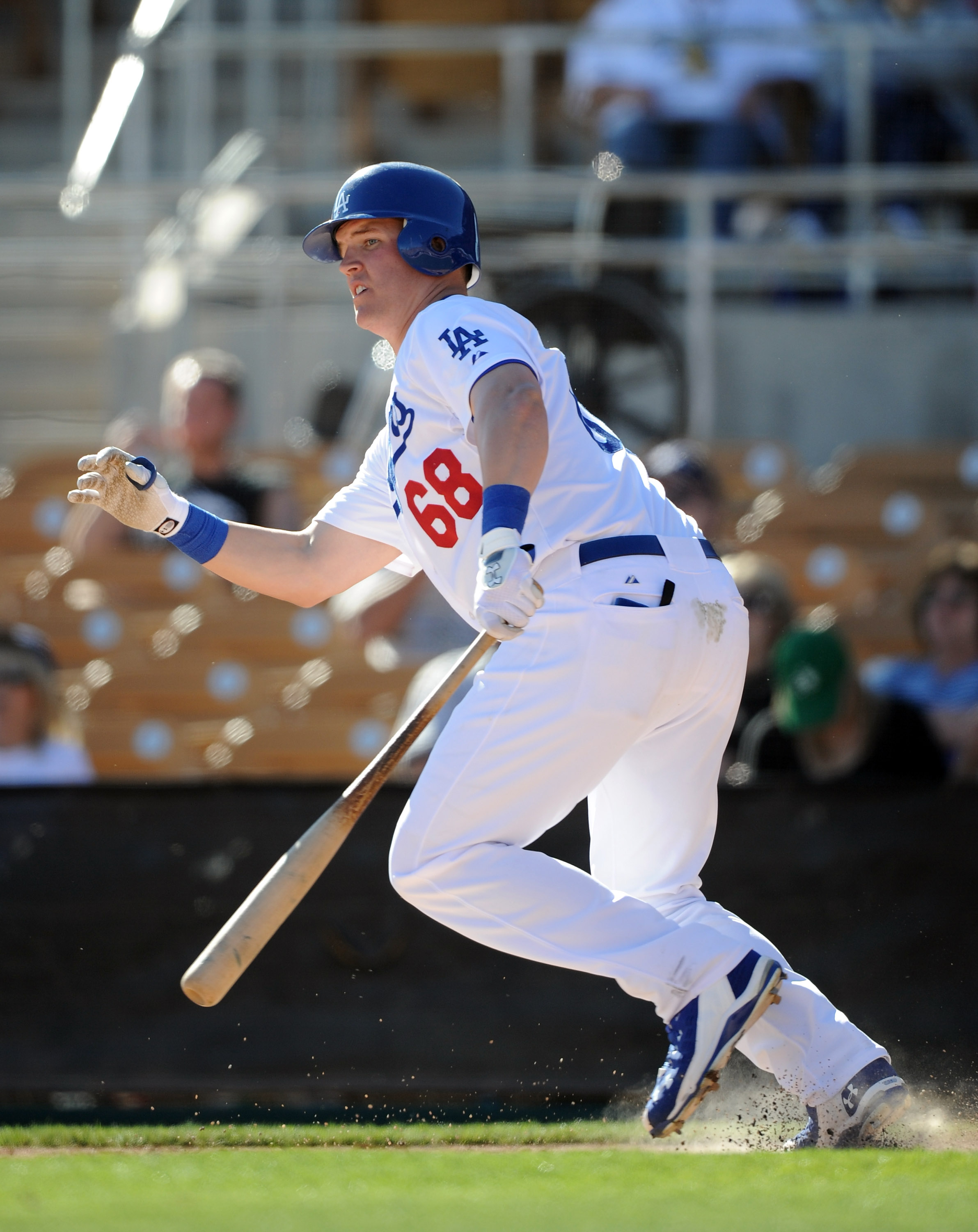 PHOENIX, AZ - FEBRUARY 28:  Jerry Sands #68 of the Los Angeles Dodgers at bat during spring training at Camelback Ranch on February 28, 2011 in Phoenix, Arizona.  (Photo by Harry How/Getty Images)