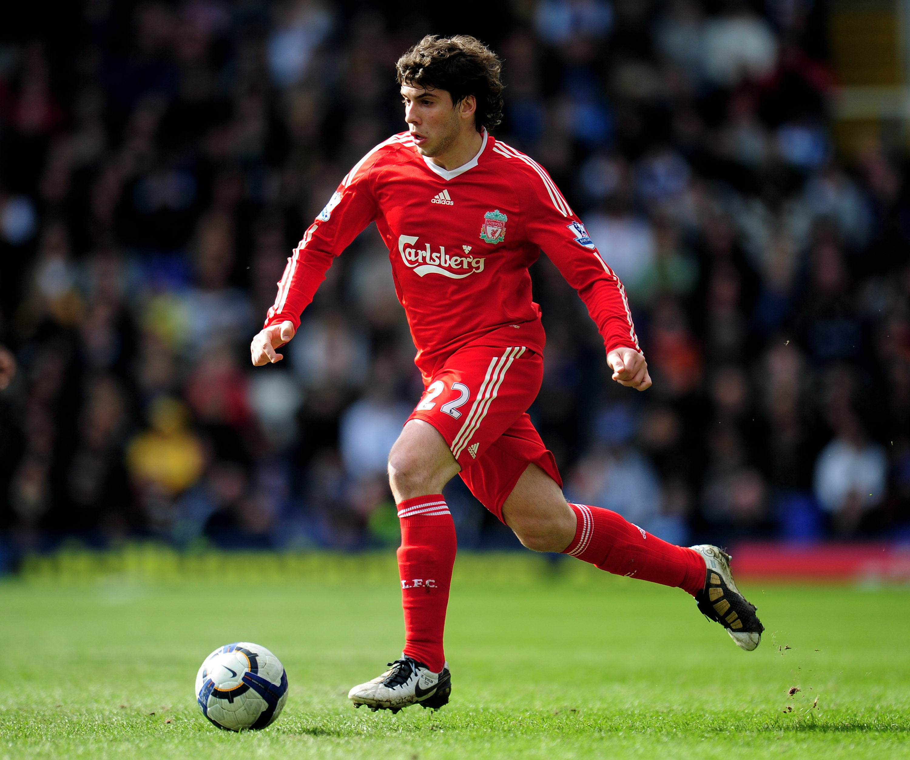 BIRMINGHAM, ENGLAND - APRIL 04:  Emiliano Insua of Liverpool in action during the Barclays Premier League match between Birmingham City and Liverpool at St. Andrews Stadium on April 4, 2010 in Birmingham, England.  (Photo by Shaun Botterill/Getty Images)