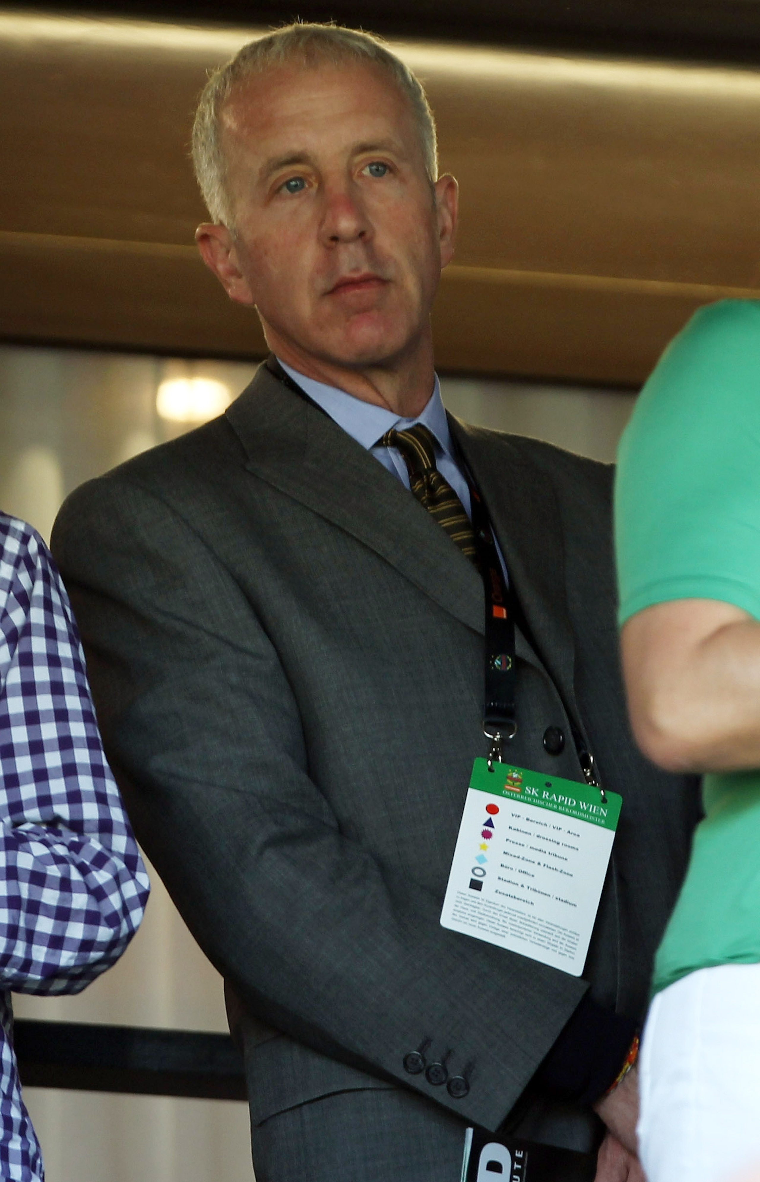 VIENNA, AUSTRIA - AUGUST 19:  Aston Villa Chairman Randy Lerner looks on during the UEFA Europa League, Play off, first leg Qualifying match between Rapid Vienna and Aston Villa at the Gerhard Hanappi Stadium on August 19, 2010 in Vienna, Austria.  (Photo