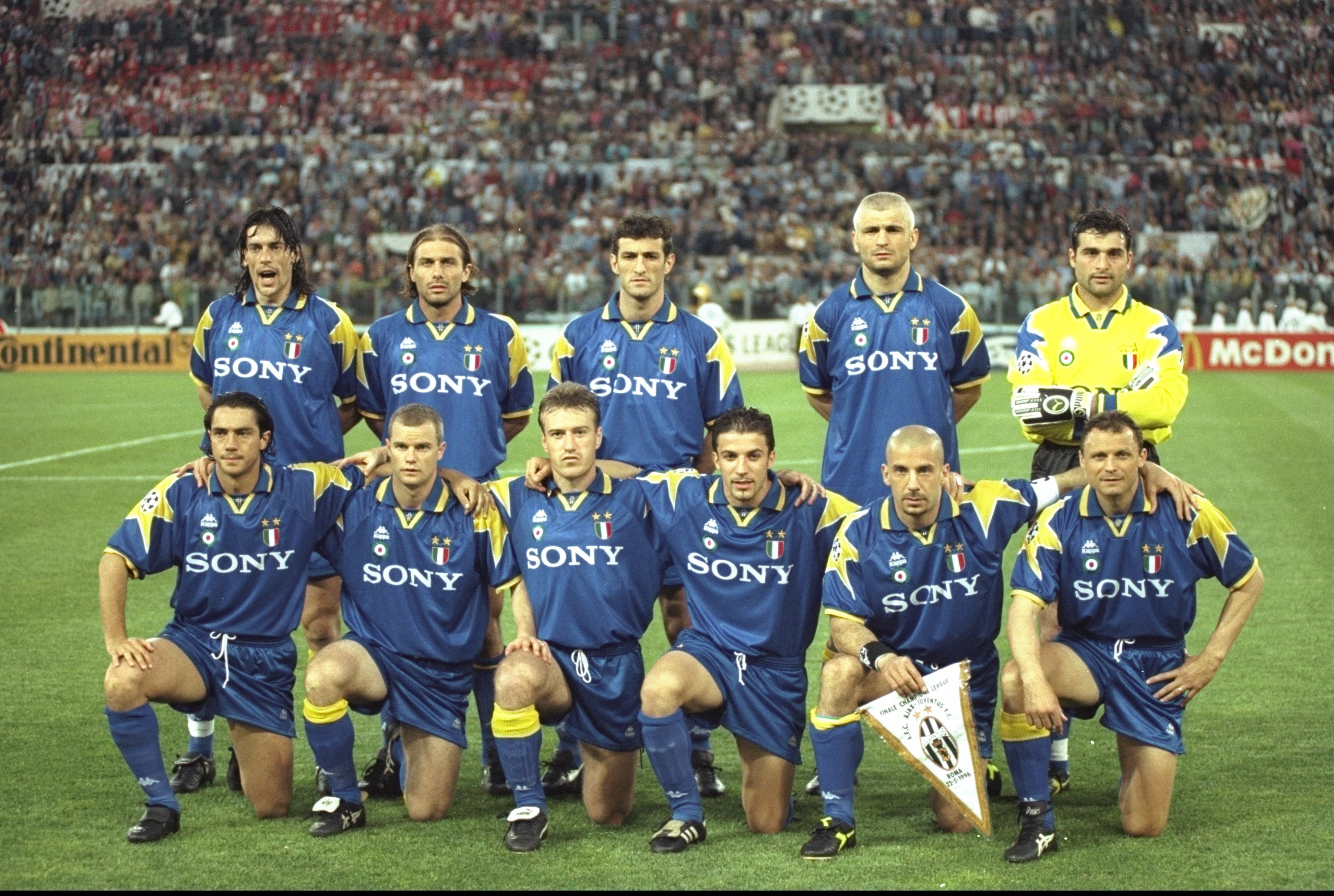 23 May 1996:  The Juventus team before the European Cup Final  against Ajax Amsterdam in Rome, Italy. Juventus won the match 4-2 on penalties. \ Mandatory Credit: Shaun  Botterill/Allsport