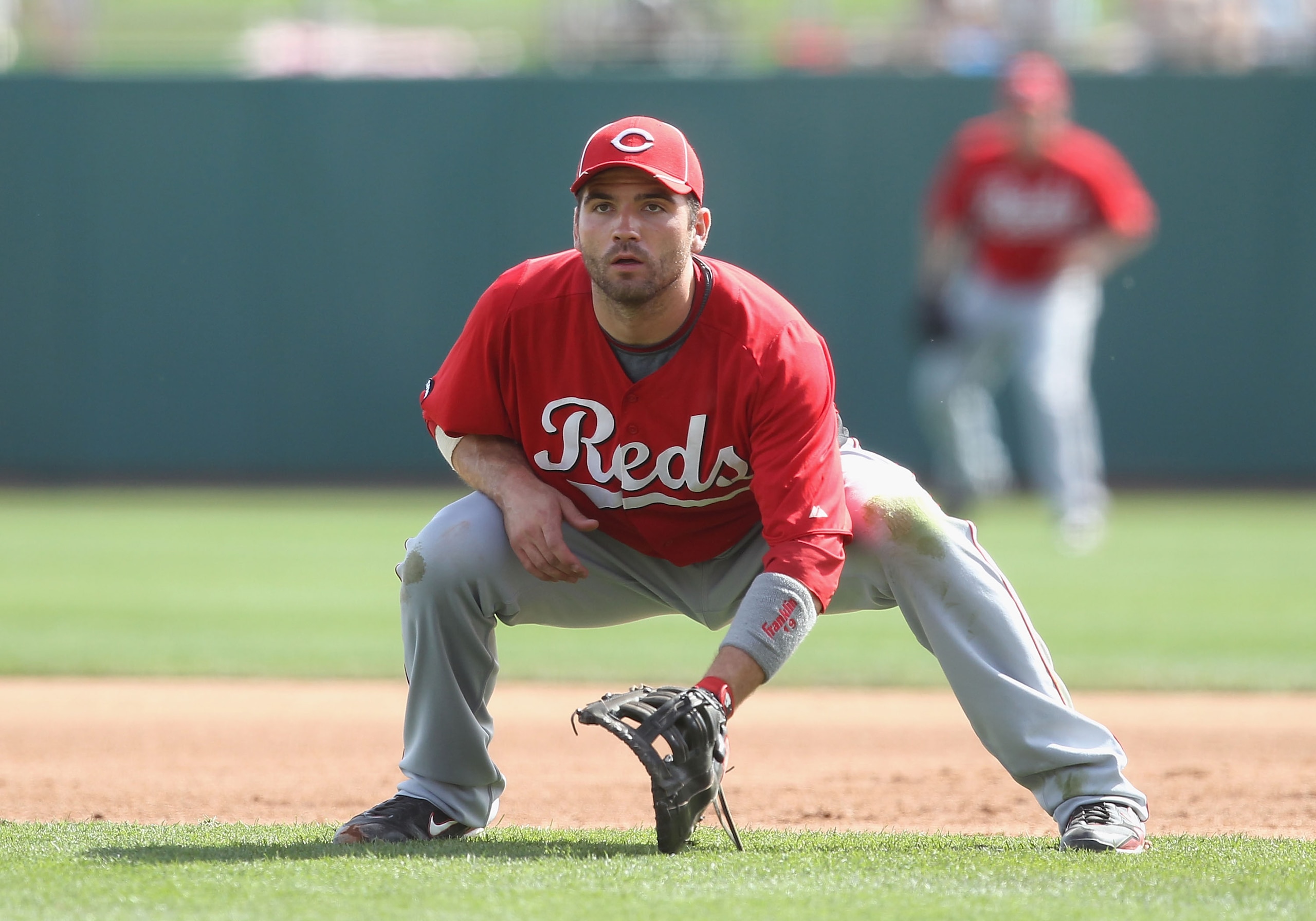 GLENDALE, AZ - MARCH 05:  Infielder Joey Votto #19 of the Cincinnati Reds during the spring training game against the Los Angeles Dodgers at Camelback Ranch on March 5, 2011 in Glendale, Arizona.  (Photo by Christian Petersen/Getty Images)