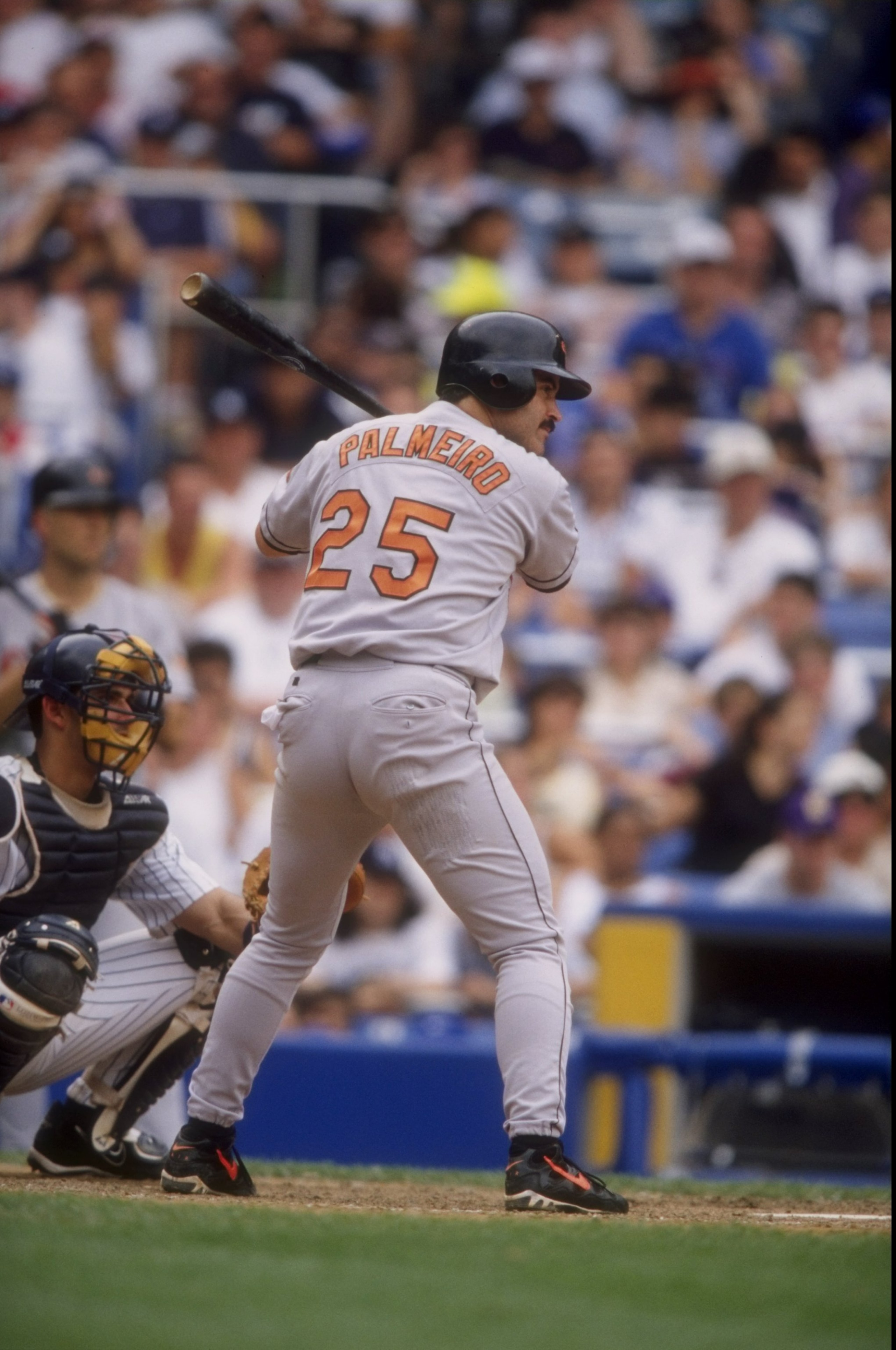 4 Jul 1998:  Infielder Raphael Palmeiro #25 of the Baltimore Orioles in action during a game against the New York Yankees at Yankee Stadium in the Bronx, New York.  The Yankees defeated the Orioles 4-3. Mandatory Credit: David Seelig  /Allsport