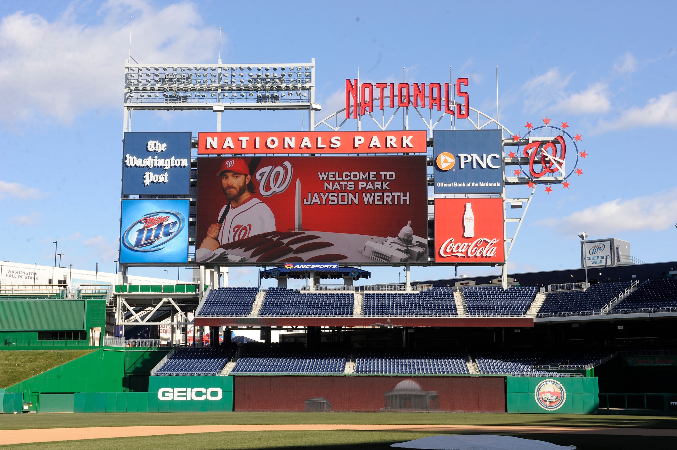 WASHINGTON, DC - DECEMBER 15: A photo of Jayson Werth #28 of the Washington Nationals is displayed on a screen while he is introduced to the media on December 15, 2010 at Nationals Park in Washington, DC. (Photo by Mitchell Layton/Getty Images) WASHINGTON, DC - DECEMBER 15: A photo of Jayson Werth #28 of the Washington Nationals is displayed on a screen while he is introduced to the media on December 15, 2010 at Nationals Park in Washington, DC. (Photo by Mitchell Layton/Getty Images)