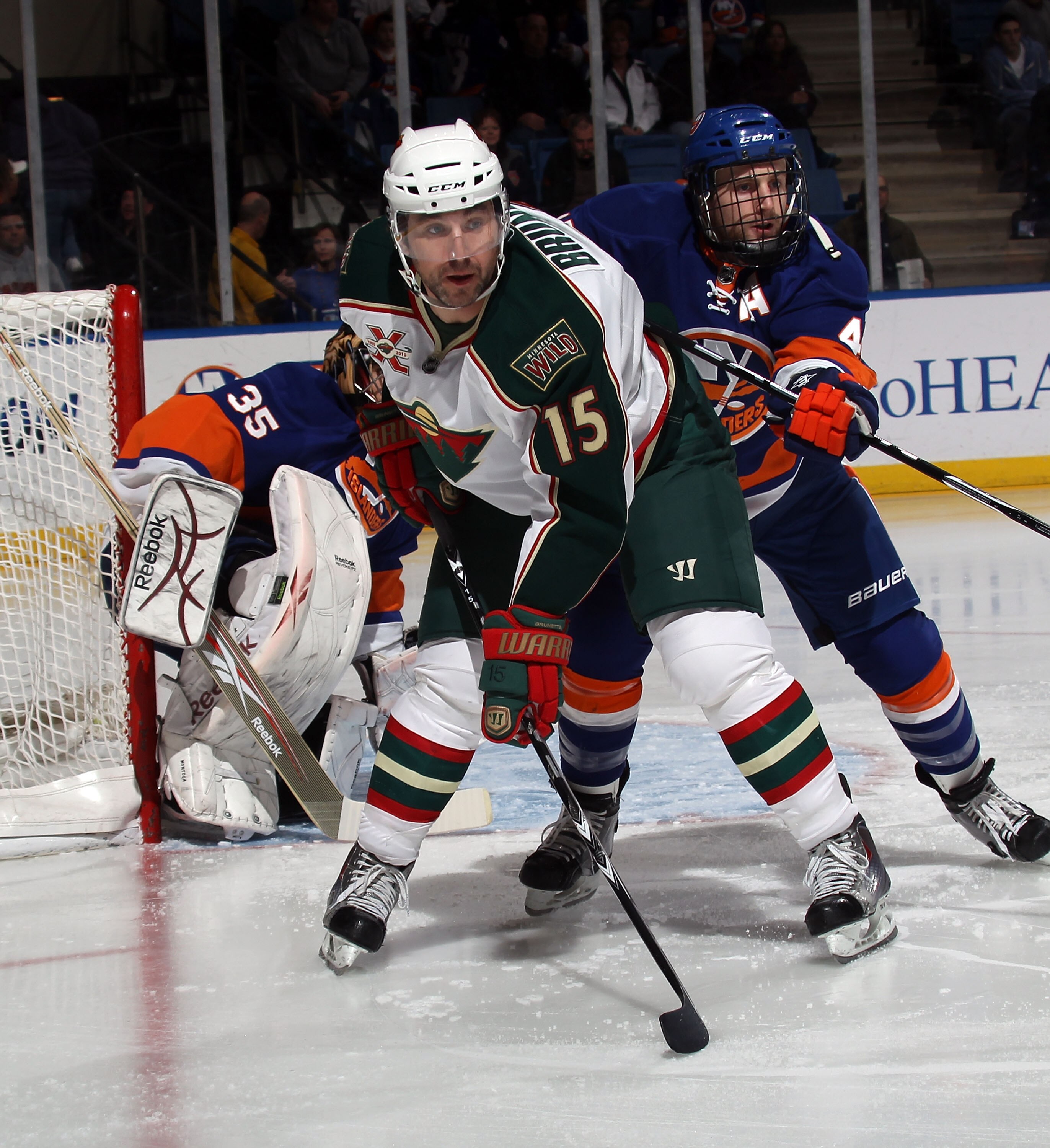 UNIONDALE, NY - MARCH 02: Andrew Brunette #15 of the Minnesota Wild skates against the New York Islanders at the Nassau Coliseum on March 2, 2011 in Uniondale, New York. The Islanders defeated the Wild 4-1.  (Photo by Bruce Bennett/Getty Images)