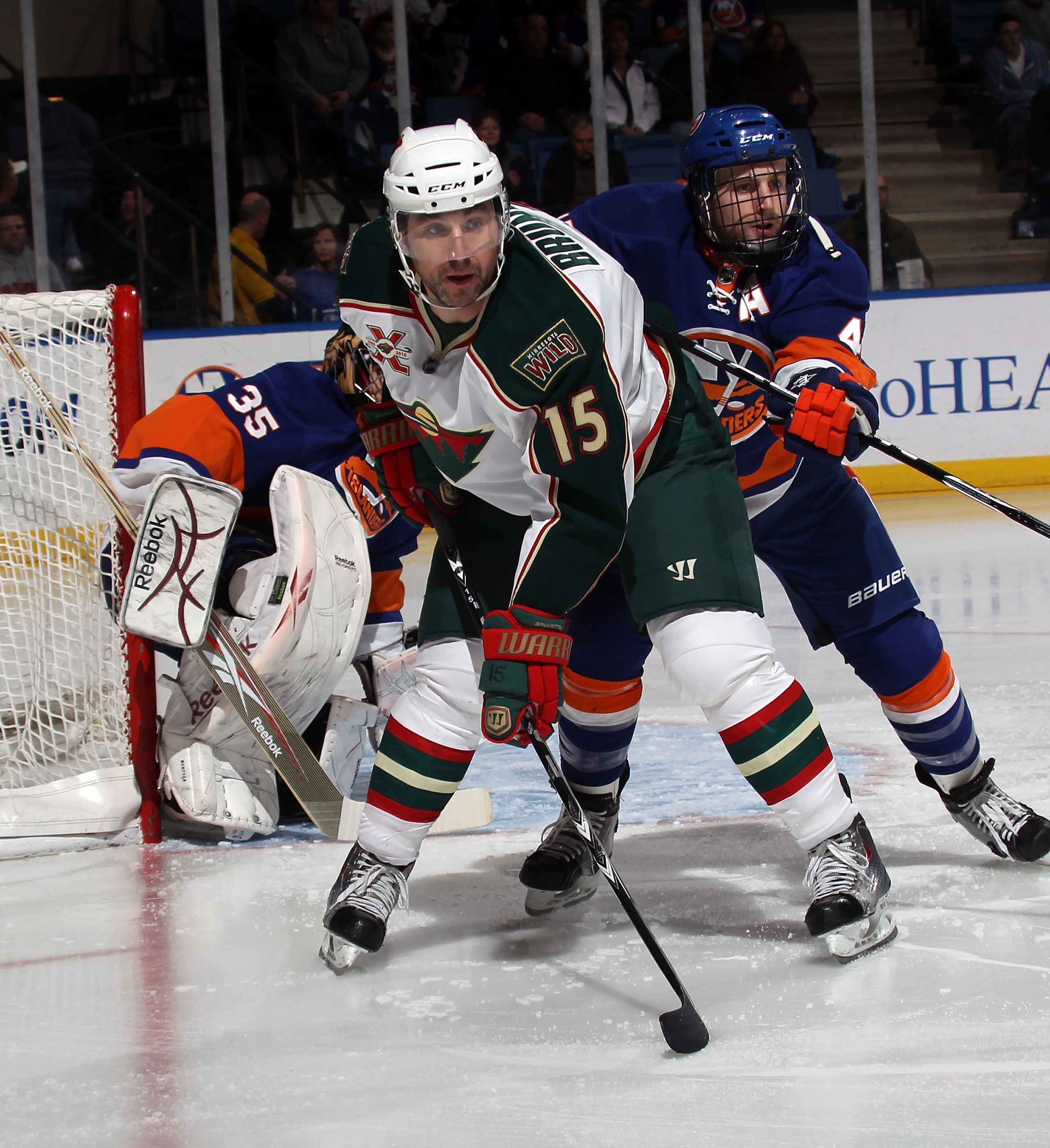 UNIONDALE, NY - MARCH 02: Andrew Brunette #15 of the Minnesota Wild skates against the New York Islanders at the Nassau Coliseum on March 2, 2011 in Uniondale, New York. The Islanders defeated the Wild 4-1.  (Photo by Bruce Bennett/Getty Images)