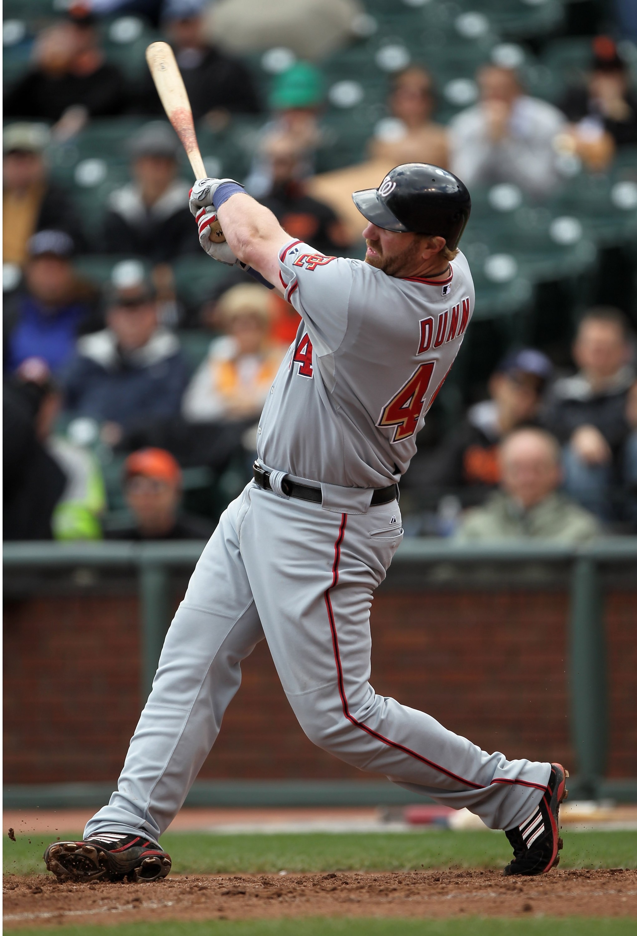 SAN FRANCISCO - MAY 27: Adam Dunn #44 of the Washington Nationals bats against the San Francisco Giants during an MLB game at AT&T Park on May 27, 2010 in San Francisco, California. (Photo by Jed Jacobsohn/Getty Images) SAN FRANCISCO - MAY 27: Adam Dunn #44 of the Washington Nationals bats against the San Francisco Giants during an MLB game at AT&T Park on May 27, 2010 in San Francisco, California. (Photo by Jed Jacobsohn/Getty Images)