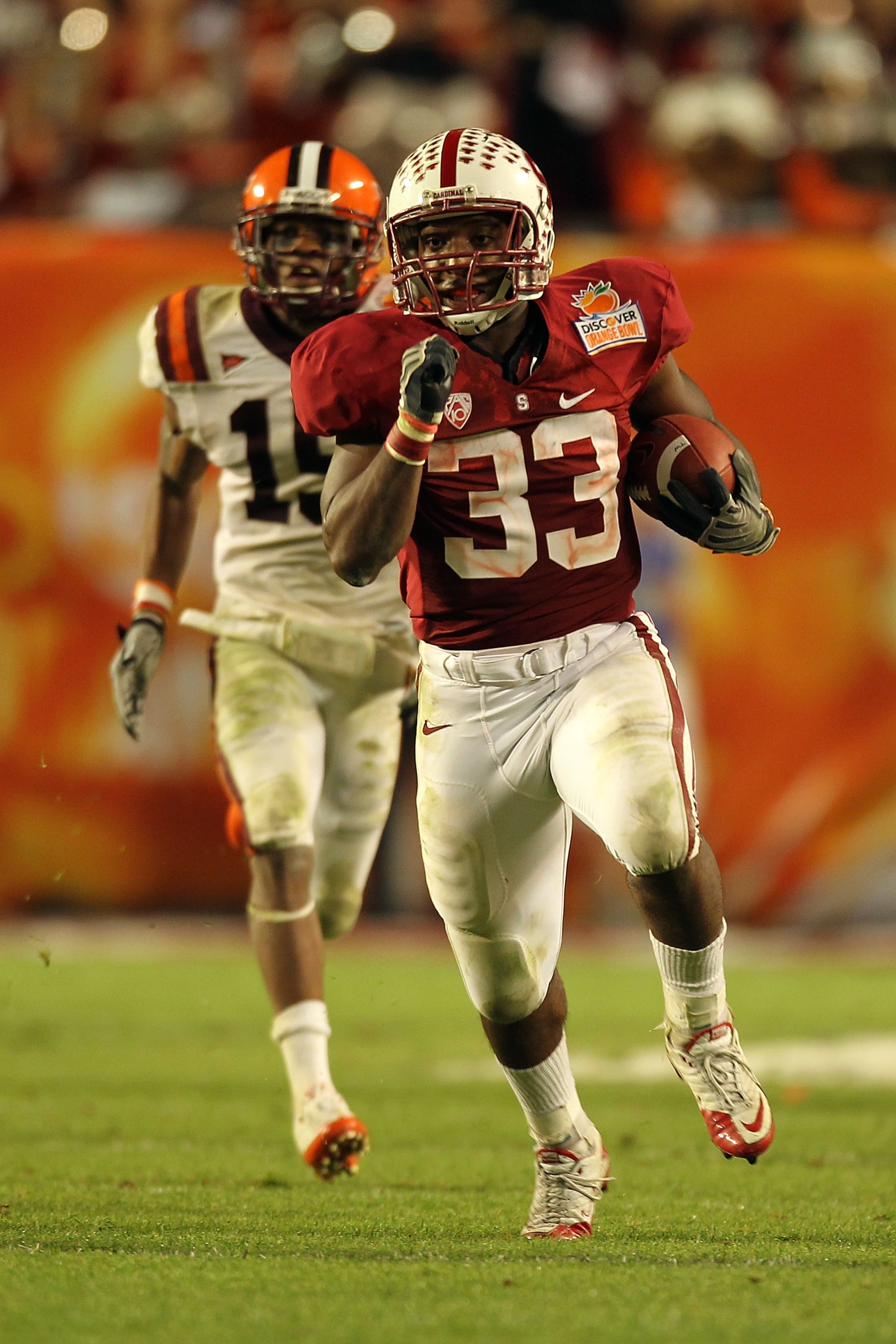 MIAMI, FL - JANUARY 03: Stepfan Taylor #33 of the Stanford Cardinal runs the ball in the second half against the Virginia Tech Hokies during the 2011 Discover Orange Bowl at Sun Life Stadium on January 3, 2011 in Miami, Florida. (Photo by Mike Ehrmann/Get