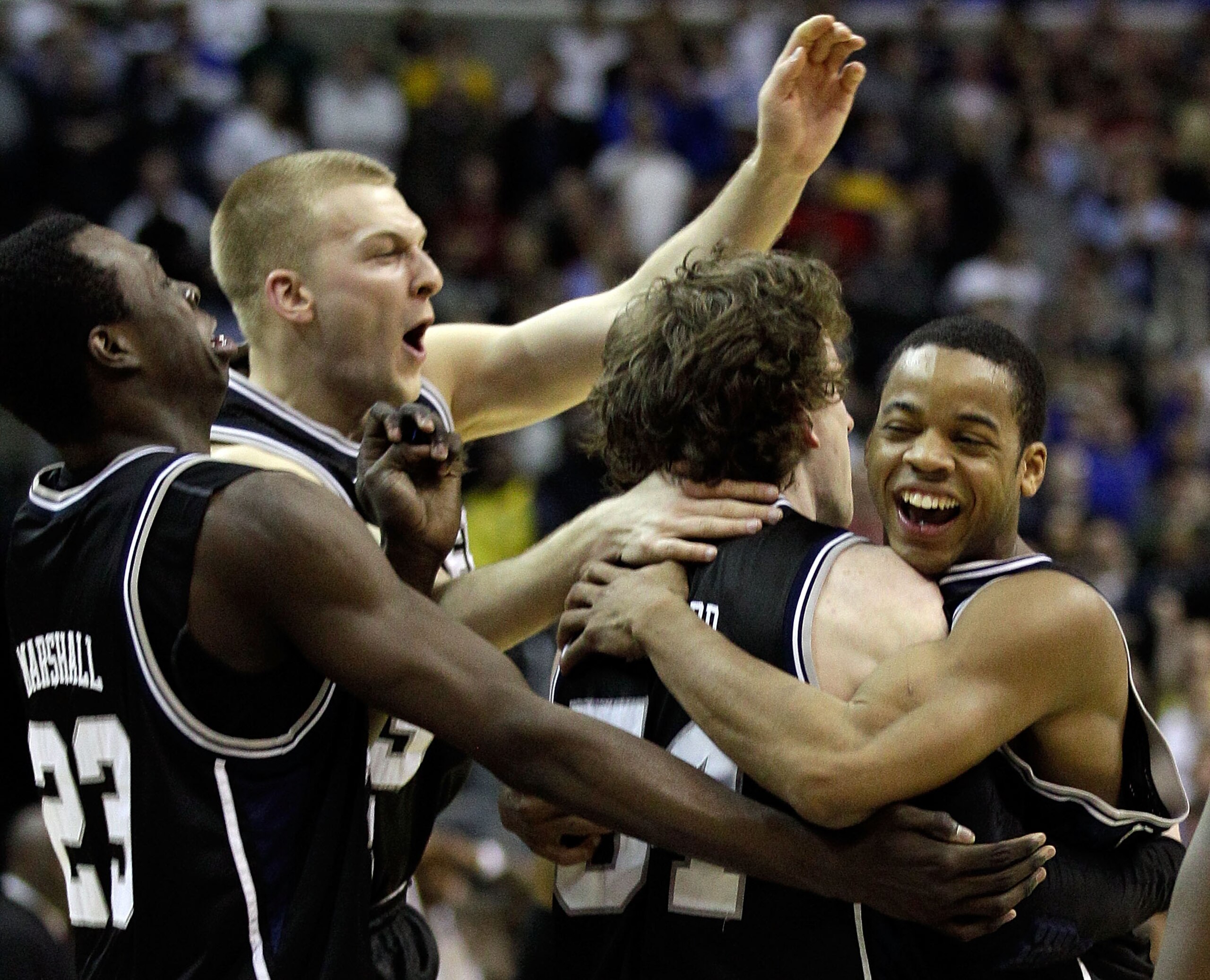 WASHINGTON - MARCH 19:  The Butler Bulldogs celebrate their victory over the Pittsburgh Panthers during the third round of the 2011 NCAA men's basketball tournament at Verizon Center on March 19, 2011 in Washington, DC.  (Photo by Rob Carr/Getty Images)