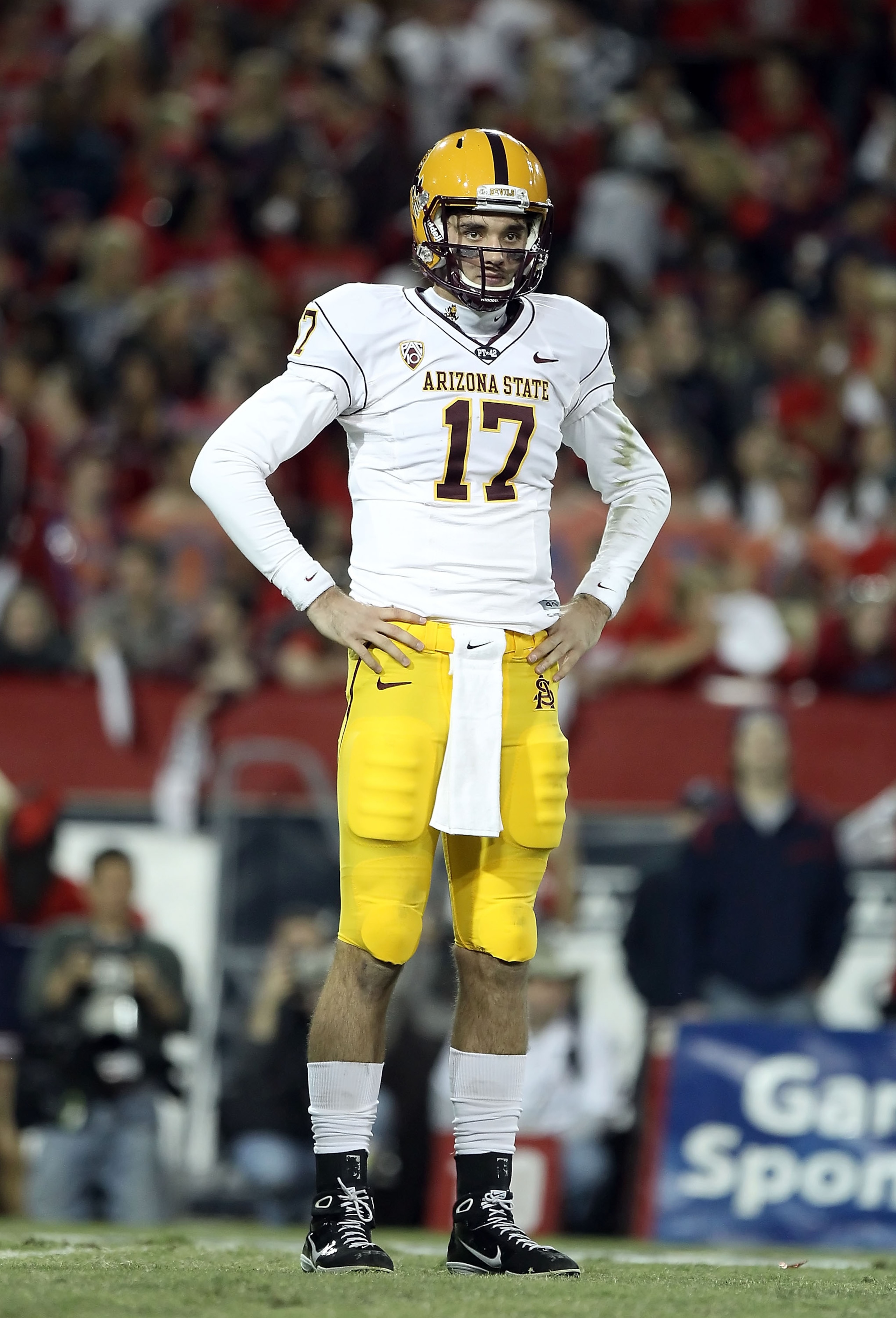 TUCSON, AZ - DECEMBER 02:  Quarterback Brock Osweiler #17 of the Arizona State Sun Devils during the college football game at Arizona Stadium on December 2, 2010 in Tucson, Arizona. The Sun Devils defeated the Wildcats 30-29 in double overtime.  (Photo by