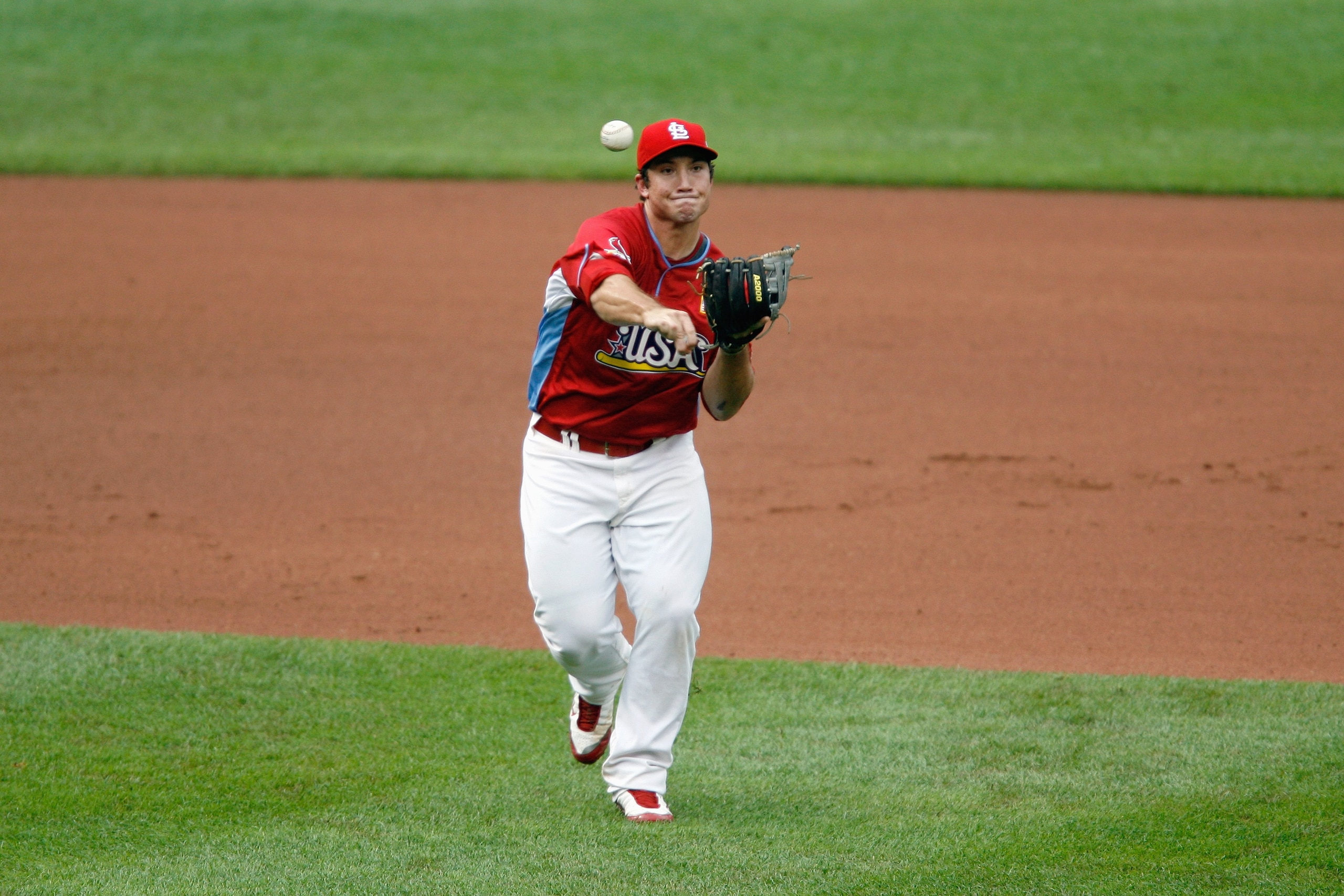 ST LOUIS, MO - JULY 12:  World Futures All-Star Brett Wallace of the St. Loius Cardinals fields the ball to first base during the 2009 XM All-Star Futures Game at Busch Stadium on July 12, 2009 the in St. Louis, Missouri. (Photo by Dilip Vishwanat/Getty I