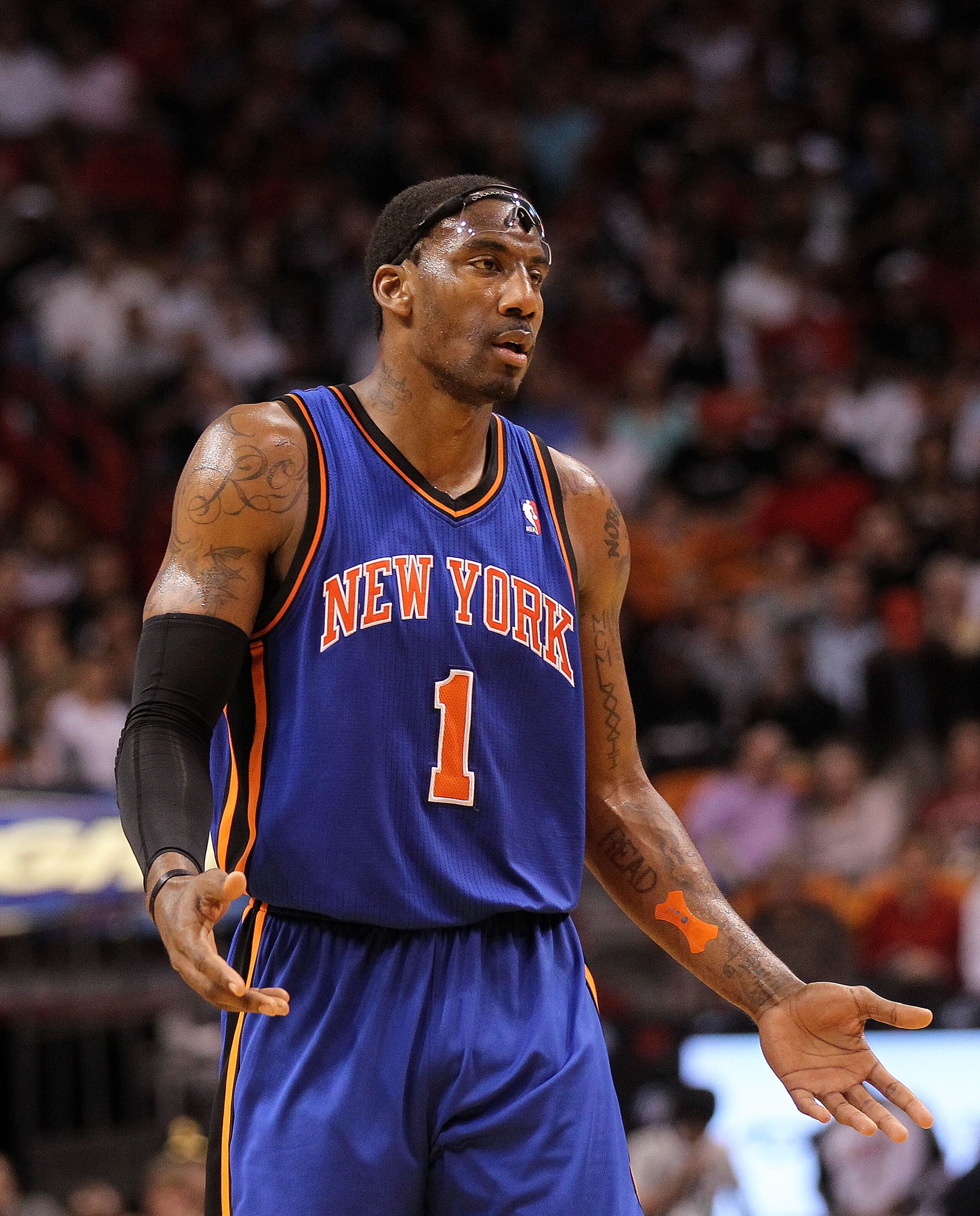 MIAMI, FL - FEBRUARY 27: Amar'e Stoudemire #1 of the New York Knicks argues a call during a game against the the Miami Heat at American Airlines Arena on February 27, 2011 in Miami, Florida. NOTE TO USER: User expressly acknowledges and agrees that, by d MIAMI, FL - FEBRUARY 27: Amar'e Stoudemire #1 of the New York Knicks argues a call during a game against the the Miami Heat at American Airlines Arena on February 27, 2011 in Miami, Florida. NOTE TO USER: User expressly acknowledges and agrees that, by d